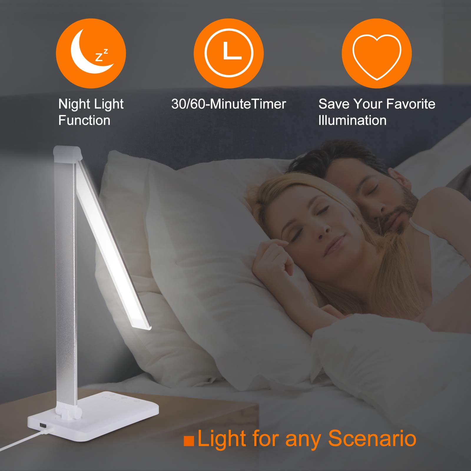 **LED Desk Lamp with USB Charging Port - Stepless Dimmable Eye-Caring Table Lamp, Touch Control & Memory Timer, 25 Brightness Levels, Foldable Design for Reading, Studying, Working - Perfect for Home Office, Dorm Room, and Nightstand Use**