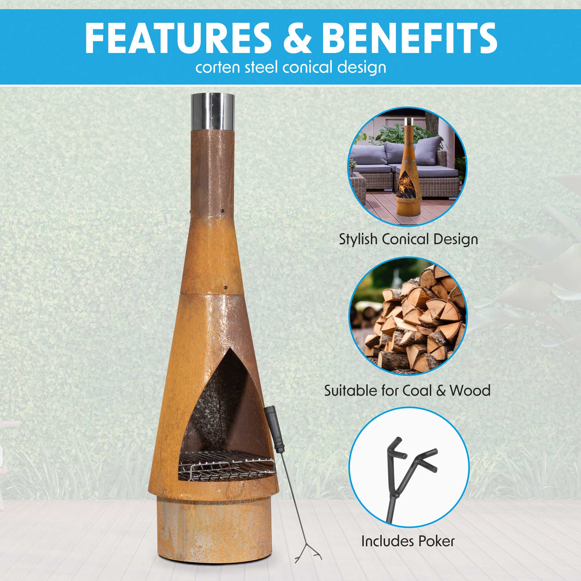 Outdoor Conical Chiminea Fire Pit - 50