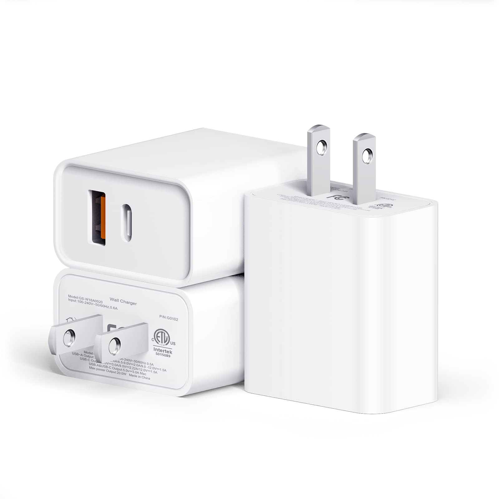 20W Fast Charger Block 3-Pack with Dual USB-C Ports - Compatible with iPhone 16/15/14/13/12/11 Pro Max, iPad, Samsung Galaxy & Android Phones - Quick Charging Adapter for Home, Office & Travel