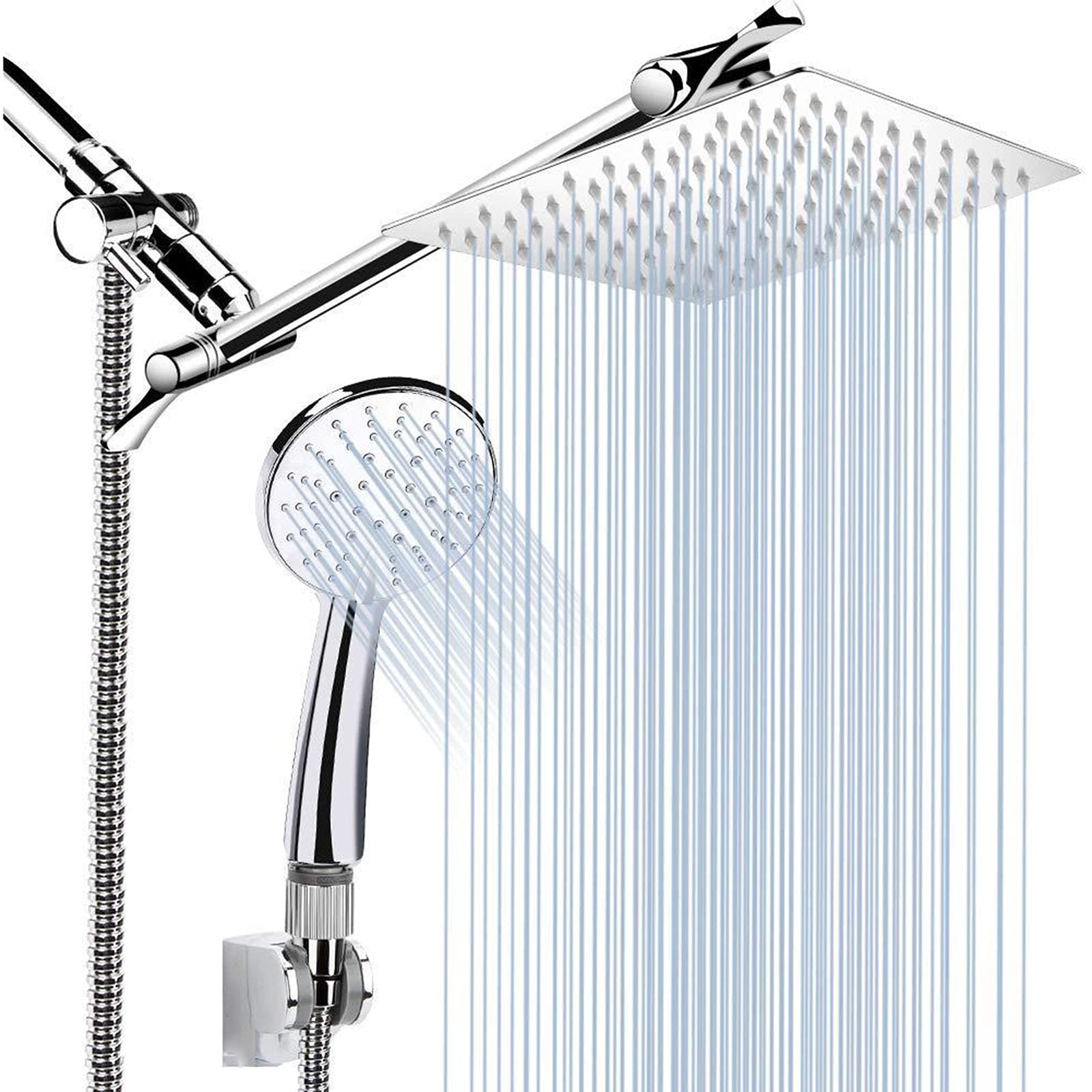 ZYLEDW 8-Inch Thermostatic Shower System - 200mm Twin Head Square Thermostatic Mixer Valve with Brass Finish, 38°C Temperature Control for Bathroom & Shower - Perfect for Modern Home Spa Experience