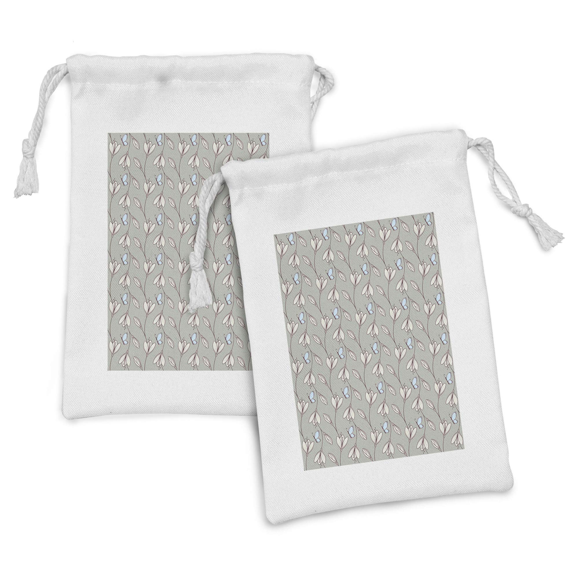 Ambesonne Butterfly Fabric Pouch Set of 2 - Spring Foliage Drawstring Bags for Toiletries, Masks & Favors (9