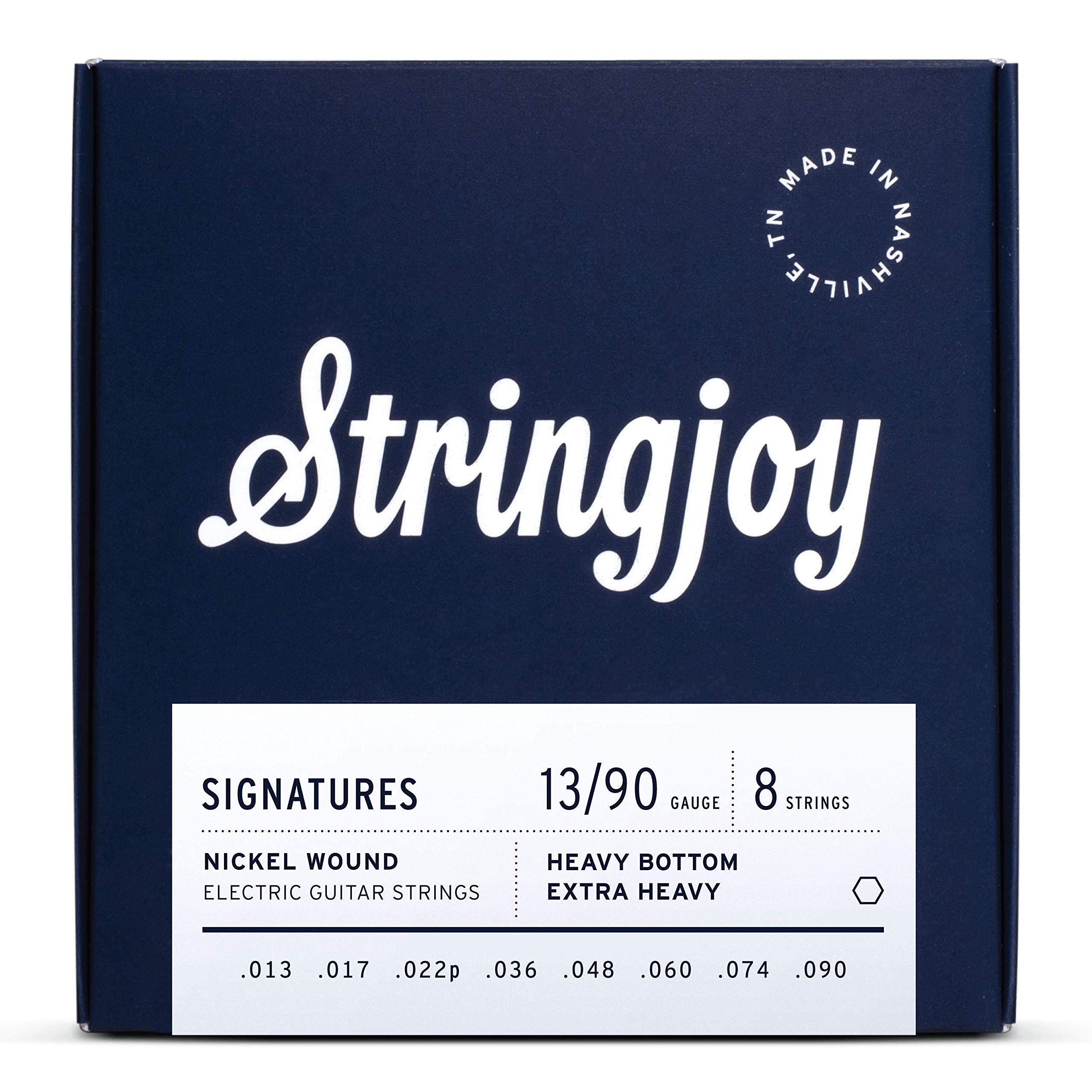 Stringjoy HVY138 8 String Signature Nickel Electric Guitar Strings - Heavy Bottom Extra Heavy Gauge (13-90) | Perfect for Metal, Rock & Extended Range Guitarists - Studio & Live Performance Ready