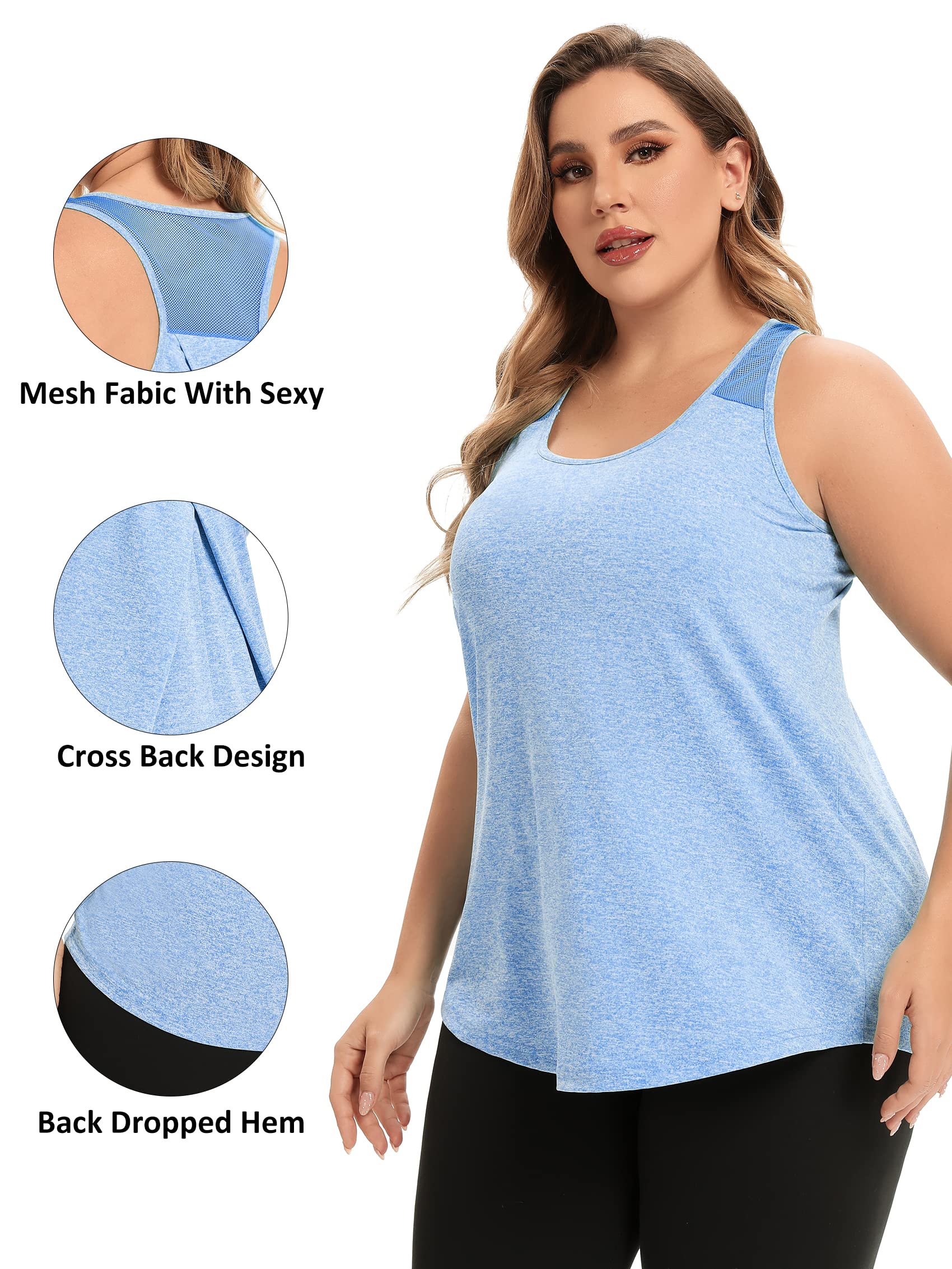 FOREYOND Women's Plus Size Workout Tank Tops - Loose Fit Yoga Shirts, Racerback Athletic Tops & Sleeveless Summer Shirts for Gym, Running & Casual Wear