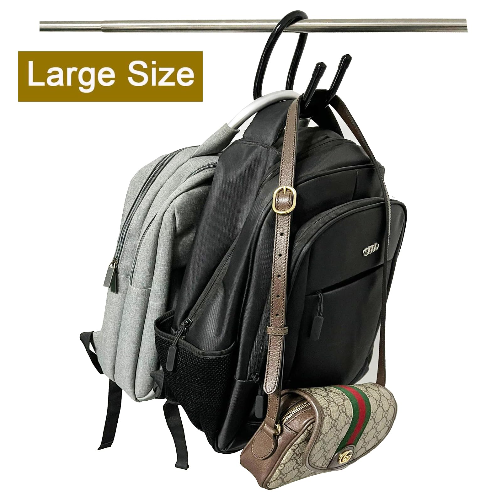 2 Pack Heavy Duty Closet Hanger Hooks - Strong Bag & Backpack Organizer for Handbags, Belts, Hats, Laptop Bags, Jeans & Travel Luggage (Holds 20 lbs) - Perfect for Bedroom, Dorm & Closet Organization