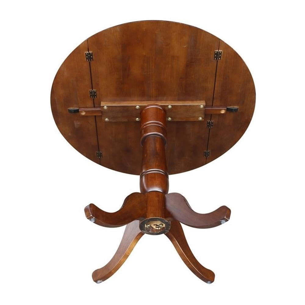 IC International Concepts Round Hardwood Dual Drop Leaf Pedestal Dining Table - Espresso Finish for Kitchen, Dining Room & Small Space Saving Furniture