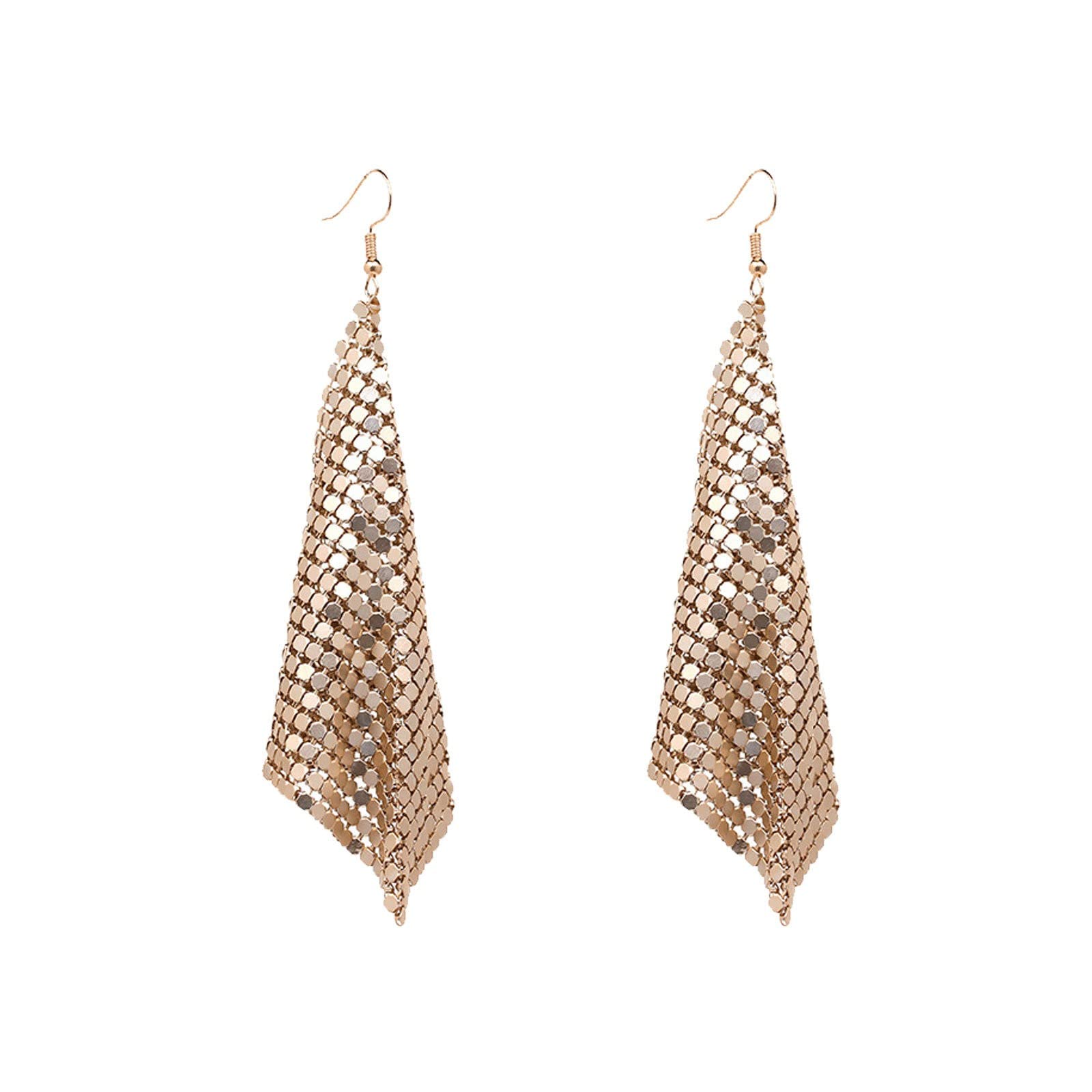 Dangle Tassel Lattice Drop Earrings for Women - Gold Hoop Earrings with Mesh Design & Sequins Charm - Perfect for Parties, Weddings & Evening Events