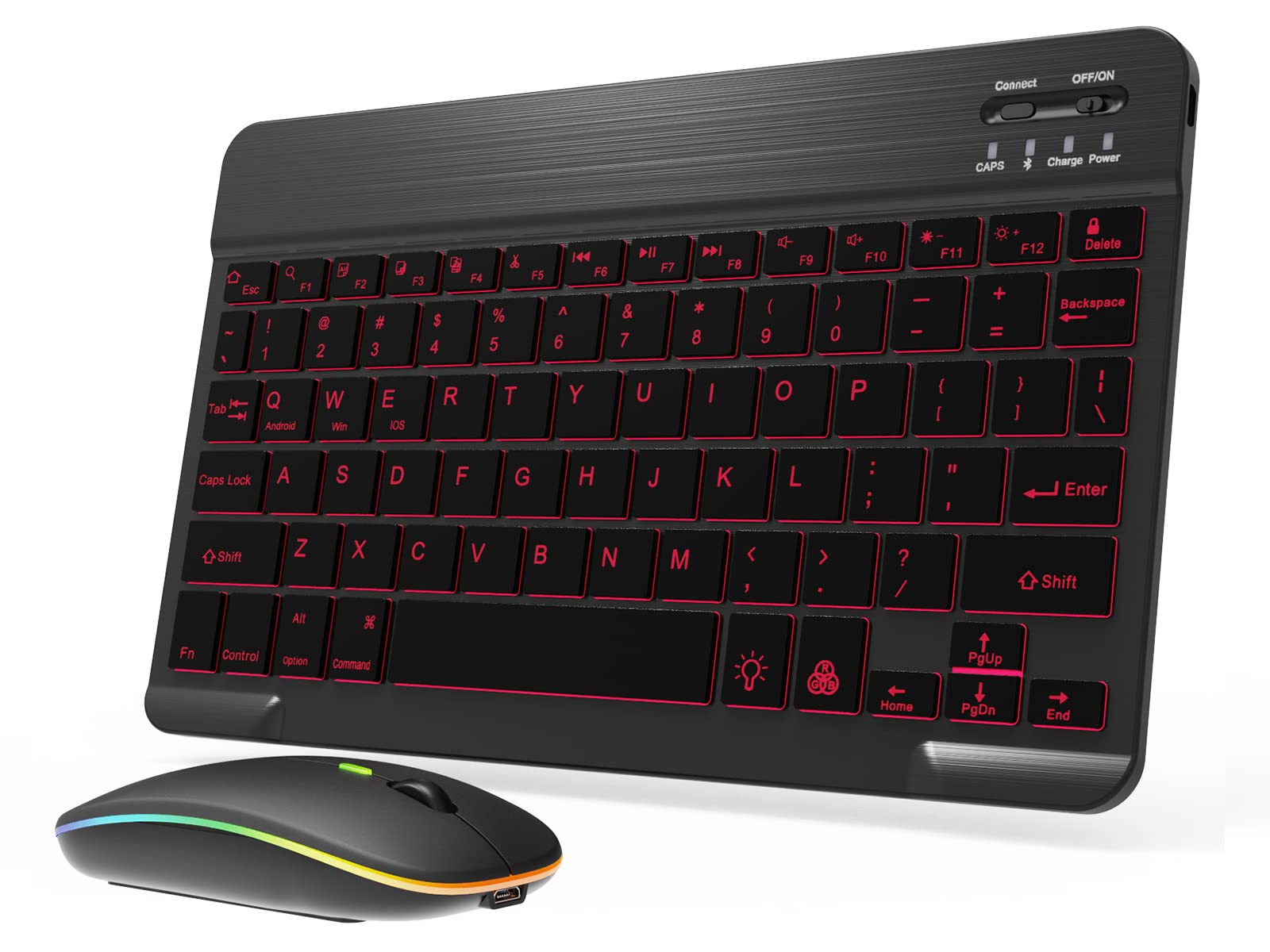 Backlit Bluetooth Keyboard and Mouse Combo - Ultra Slim Wireless Rechargeable for iPad Air/Pro/Mini, iPhone, Android, Samsung Smartphones - Compatible with iPadOS 13+ (Black) | Perfect for Home Office, Remote Work & Travel