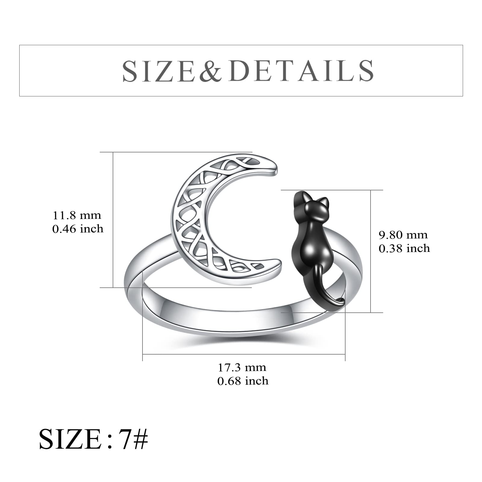 Sterling Silver Black Cat Celtic Moon Ring for Women - Elegant Zodiac Jewelry Gift for Cat Lovers, Birthday & Anniversary Present (Size 7) | Perfect for Everyday Wear, Date Nights & Special Occasions