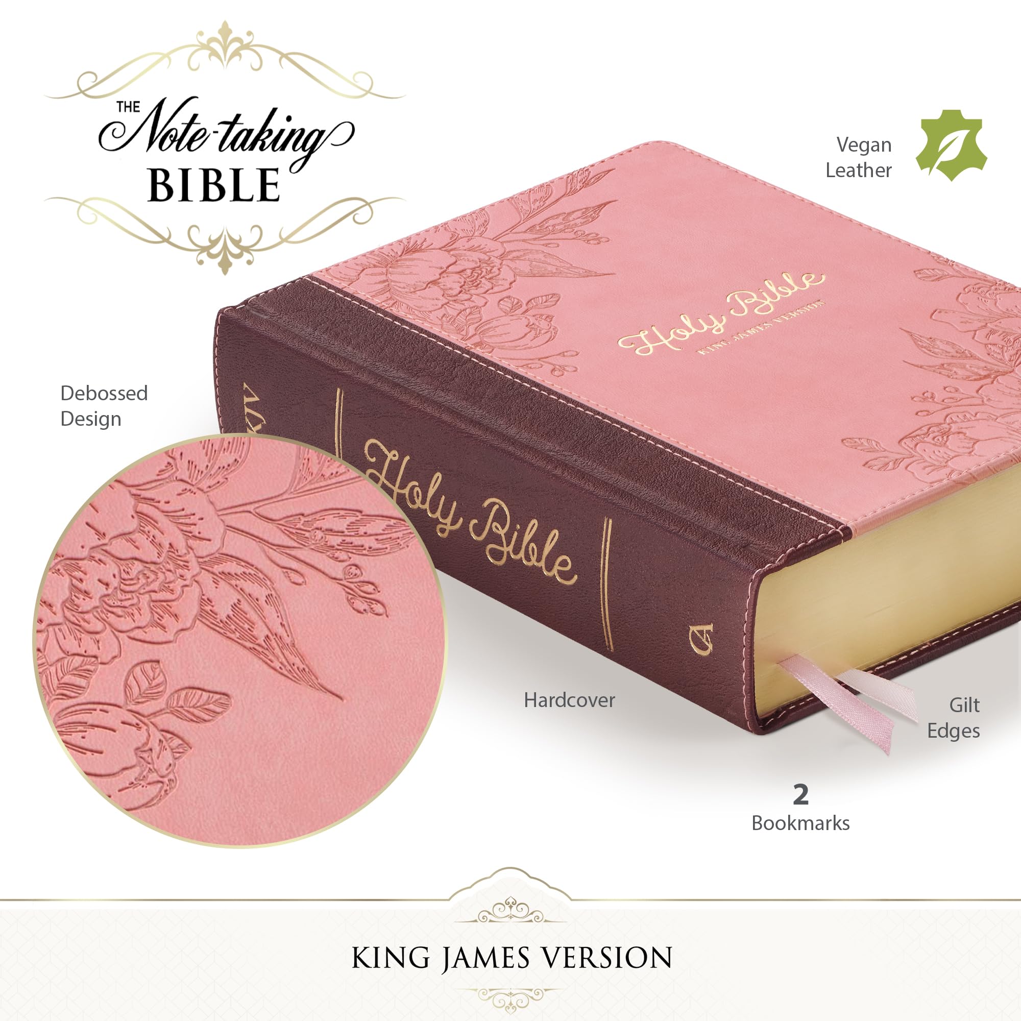 KJV Holy Bible - King James Version Note-Taking Bible with Faux Leather Hardcover in Brown & Pink | Perfect for Bible Study, Church Services & Personal Devotion