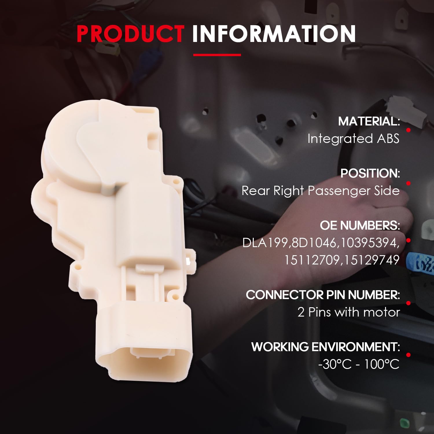 High-Quality Door Lock Actuator & Latch - Rear Right Compatible with 2004-2006 Scion xB, 2000-2005 Toyota Echo (Part #8D1046) - Perfect for Smooth Door Locking & Unlocking in Daily Commutes & Road Trips