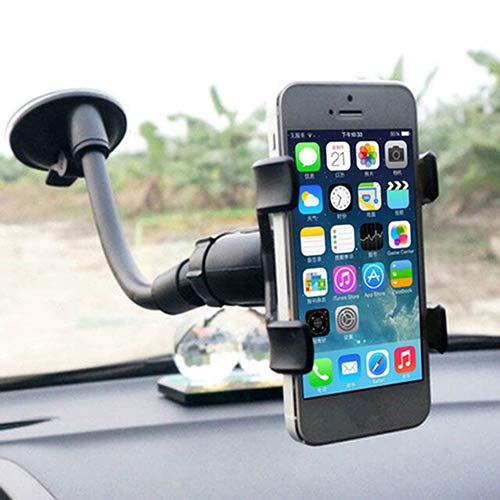 Universal Rotating Flexible Car Phone Mount with Strong Suction Cup - Windshield & Dashboard Holder for iPhone, Android, GPS - Perfect for Road Trips, Commuting & Navigation
