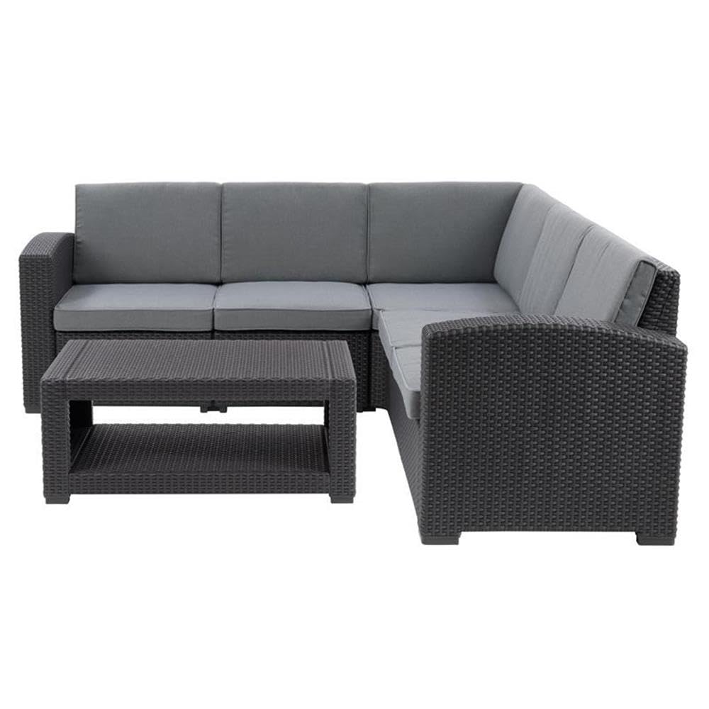 Premium Black Wicker Rattan 6-Piece Patio Sectional Set with Gray Cushions - Outdoor Furniture for Lakefront, Garden, Backyard & Poolside Relaxation
