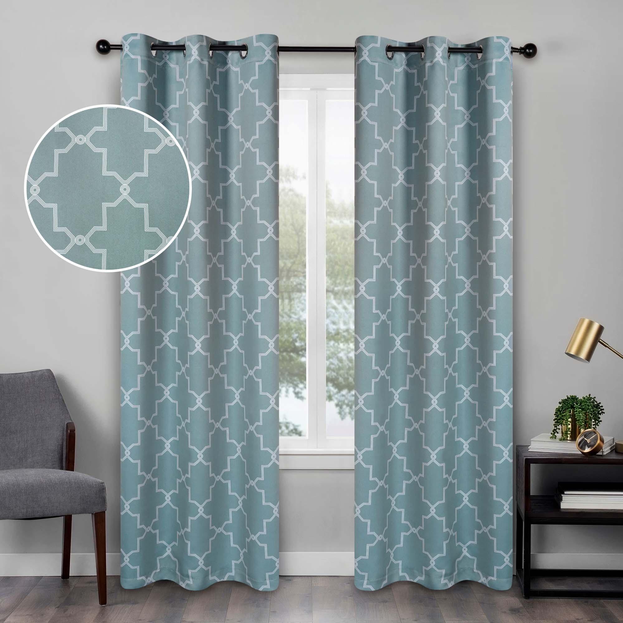 Imperial Trellis Grommet Blackout Curtain Panels Set - Room Darkening Window Drapes for Bedroom, Living Room & Home Theater
