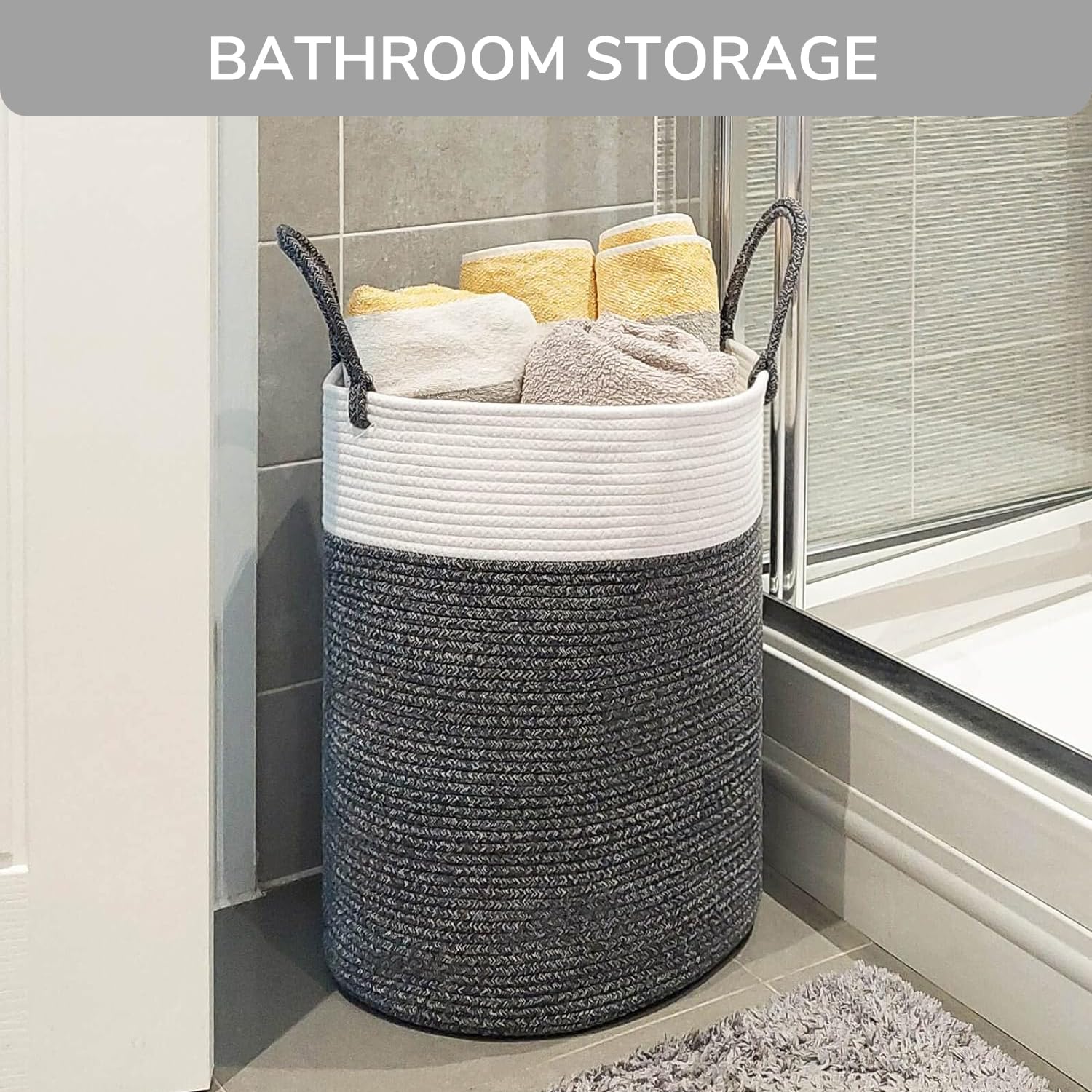 INDRESSME 60L Large Laundry Basket with Handles - Blanket Storage Basket, Kids Toy Organizer, Clothes Hamper for Bedroom - 19.7 x 13.8 Inches - Perfect for Nursery, Dorm Room & Laundry Room Organization