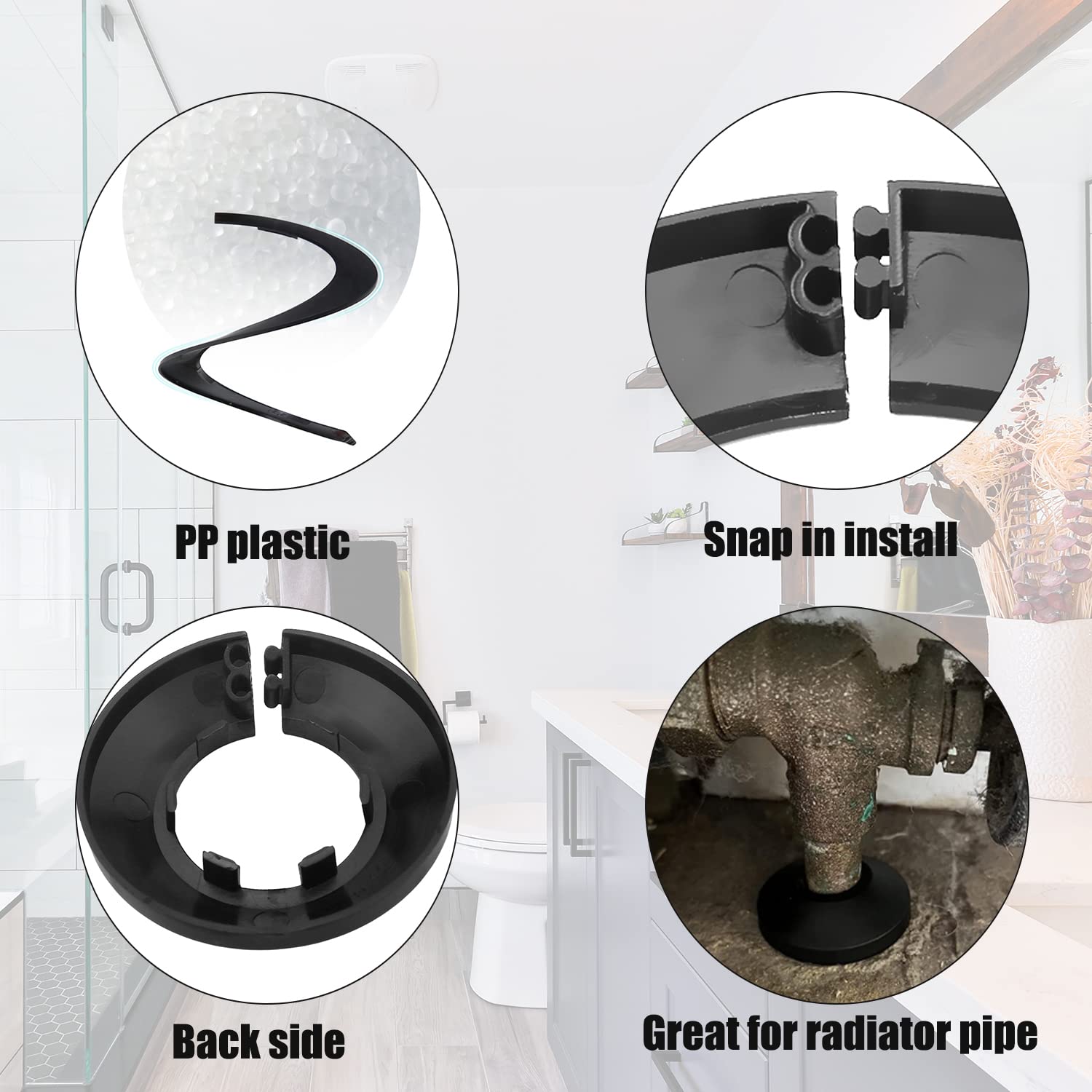 1.26 Inch Pipe Cover Plate - Black PP Plastic Flange Escutcheon Collar for 1-1/4