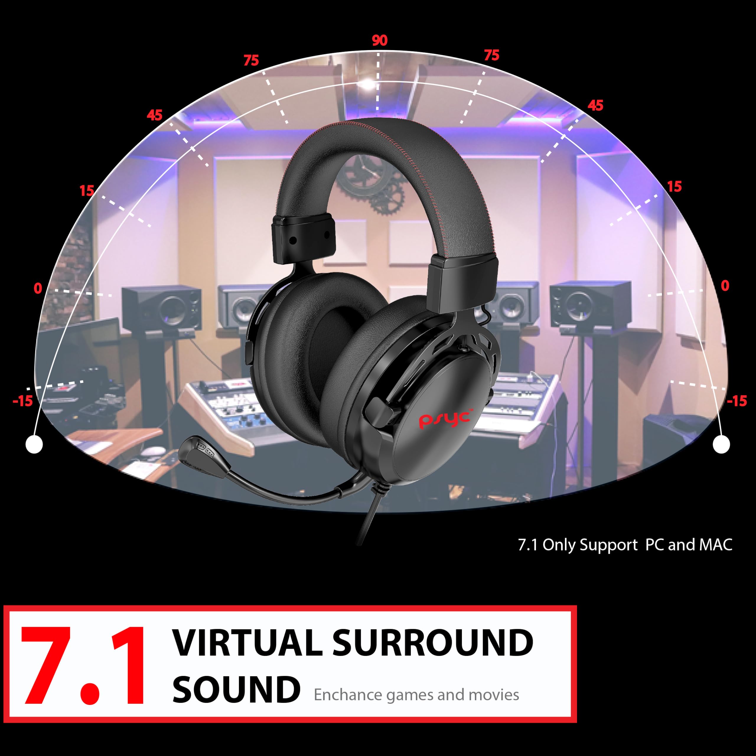 SUMVISION SERAPH 7.1 Surround Sound Gaming Headset with Built-in Mic - Wired USB/3.5mm Headphones for PC, Mac, Laptop, PS4, PS5, Xbox Series X|S - Includes FREE Soundcard Amplifier & UK Tech Support - Perfect for Competitive Gaming, Streaming & Online Meetings