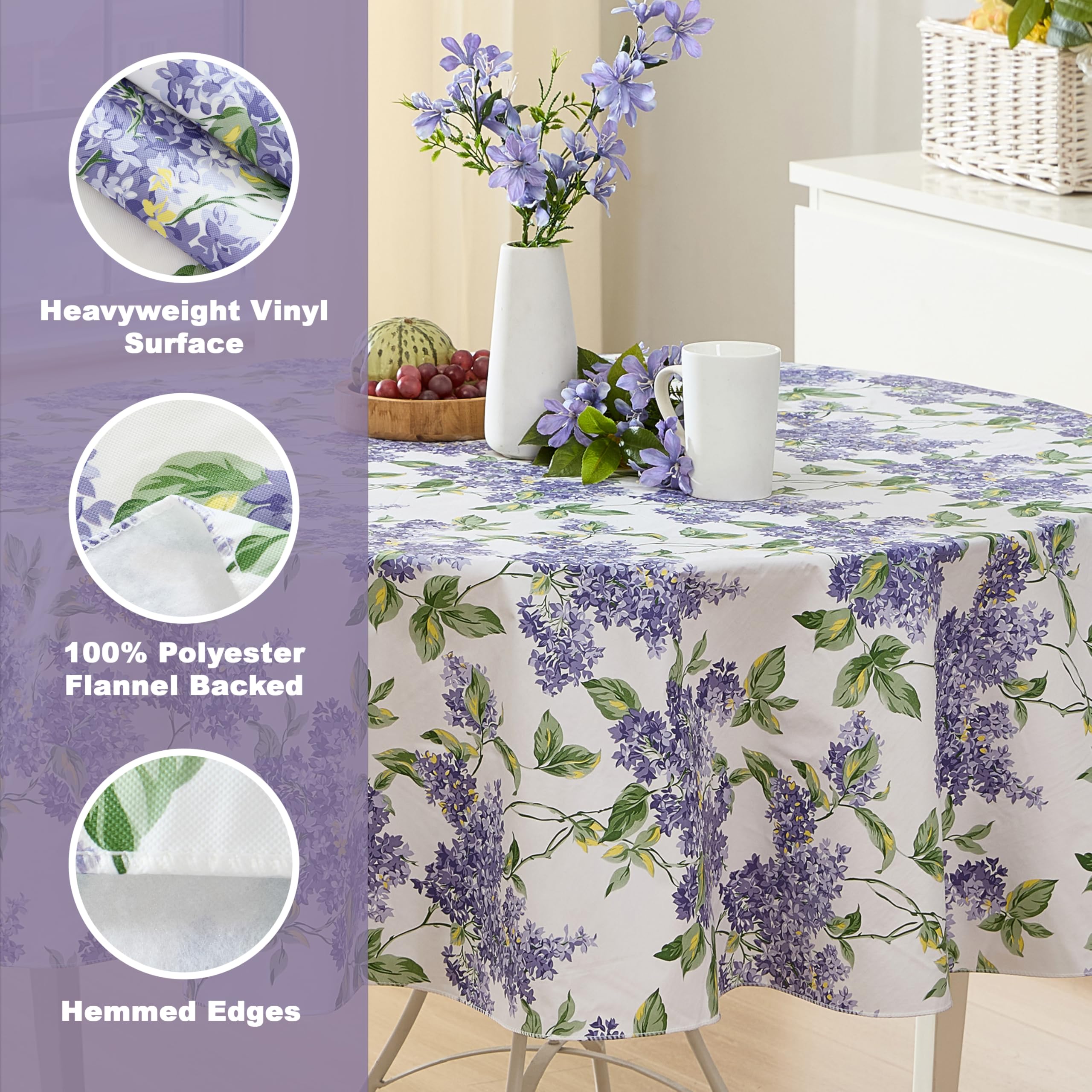 Lilac Fields Heavy 4 Gauge Vinyl Flannel Backed Tablecloth - 70
