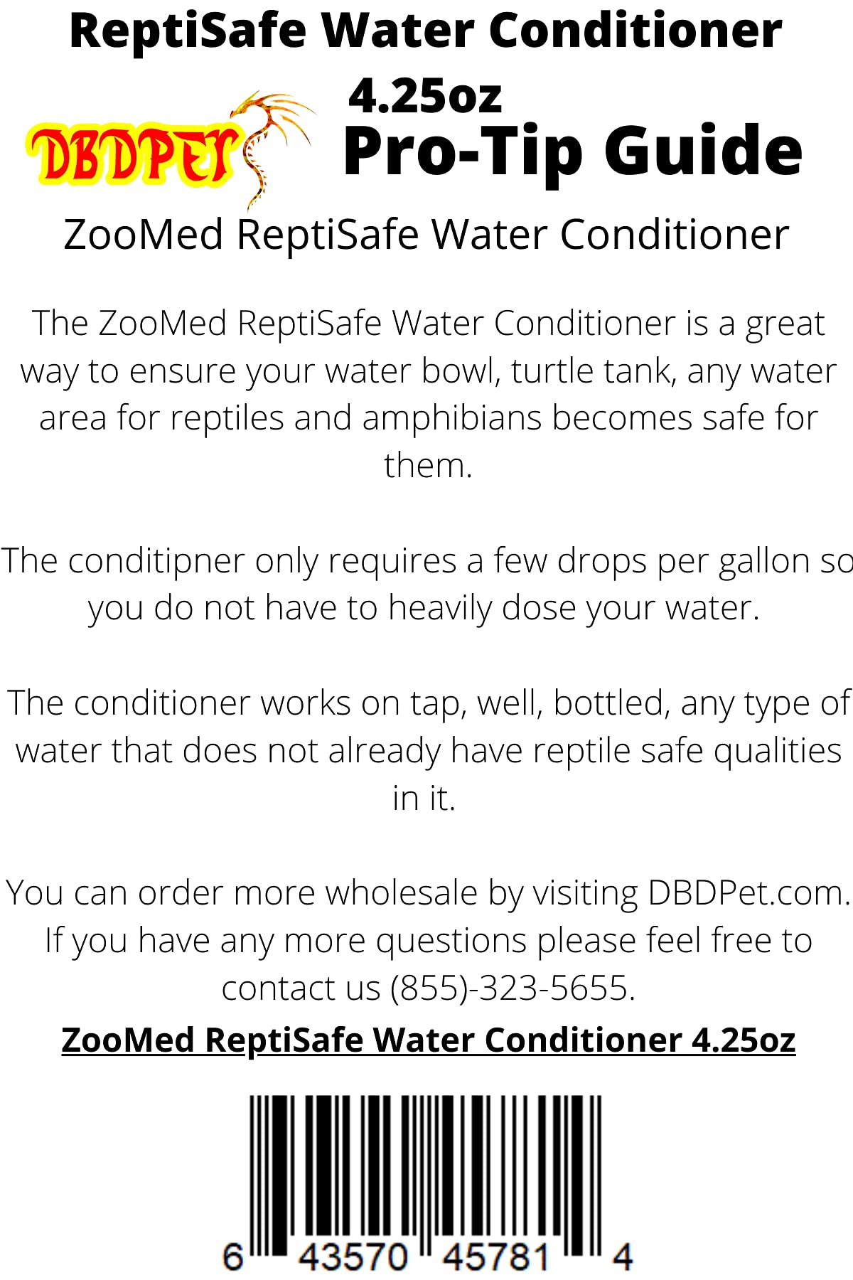 ReptiSafe Water Conditioner for Reptiles 4.25oz - Remove Chlorine & Detoxify Water | Includes DBDPet Pro-Tip Guide | Ideal for Terrariums, Hydration & Reptile Health