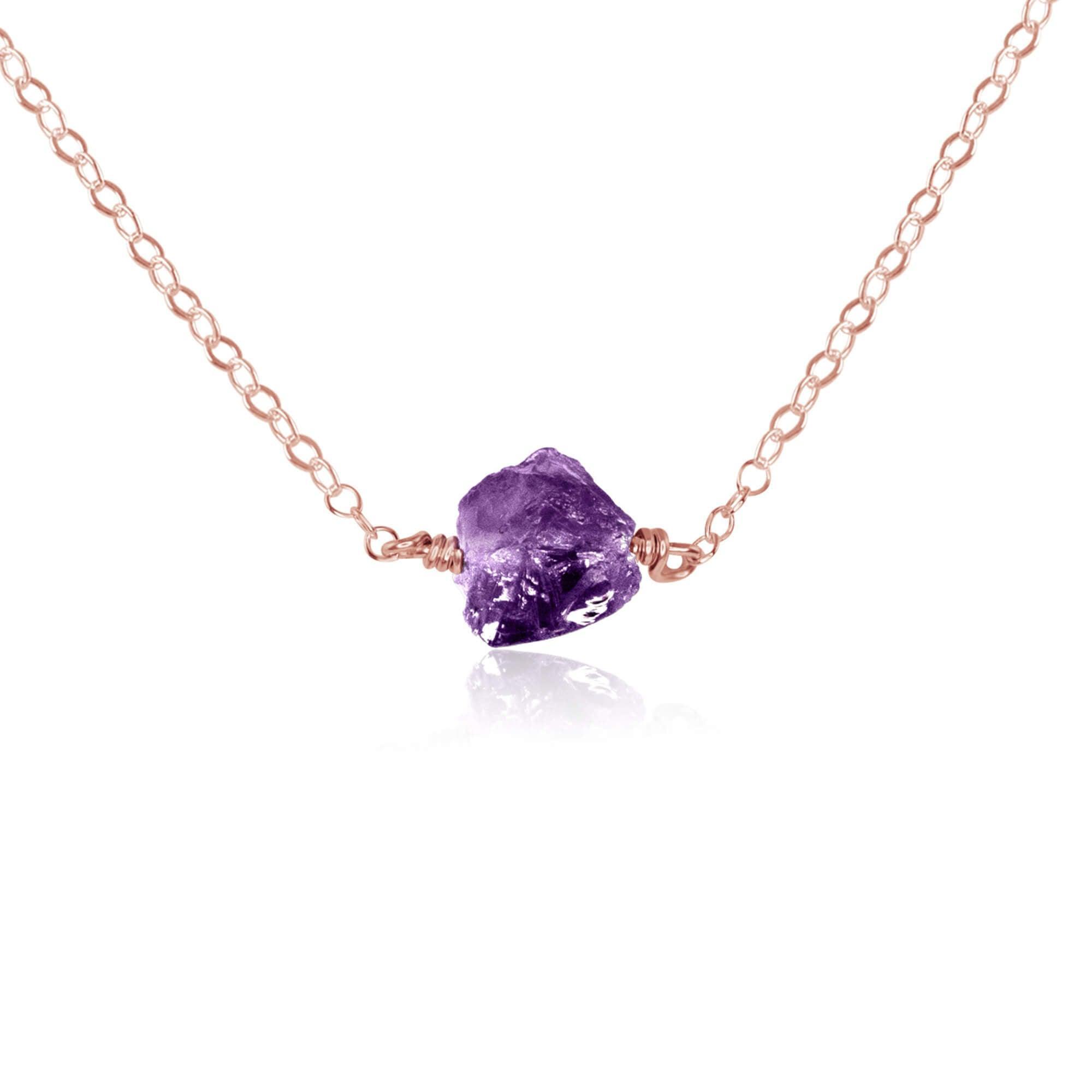 Natural Tiny Raw Amethyst Crystal Nugget Necklace - Healing Stone Jewelry for Women, Spiritual Gift, Chakra Balancing | Perfect for Meditation, Yoga & Energy Work