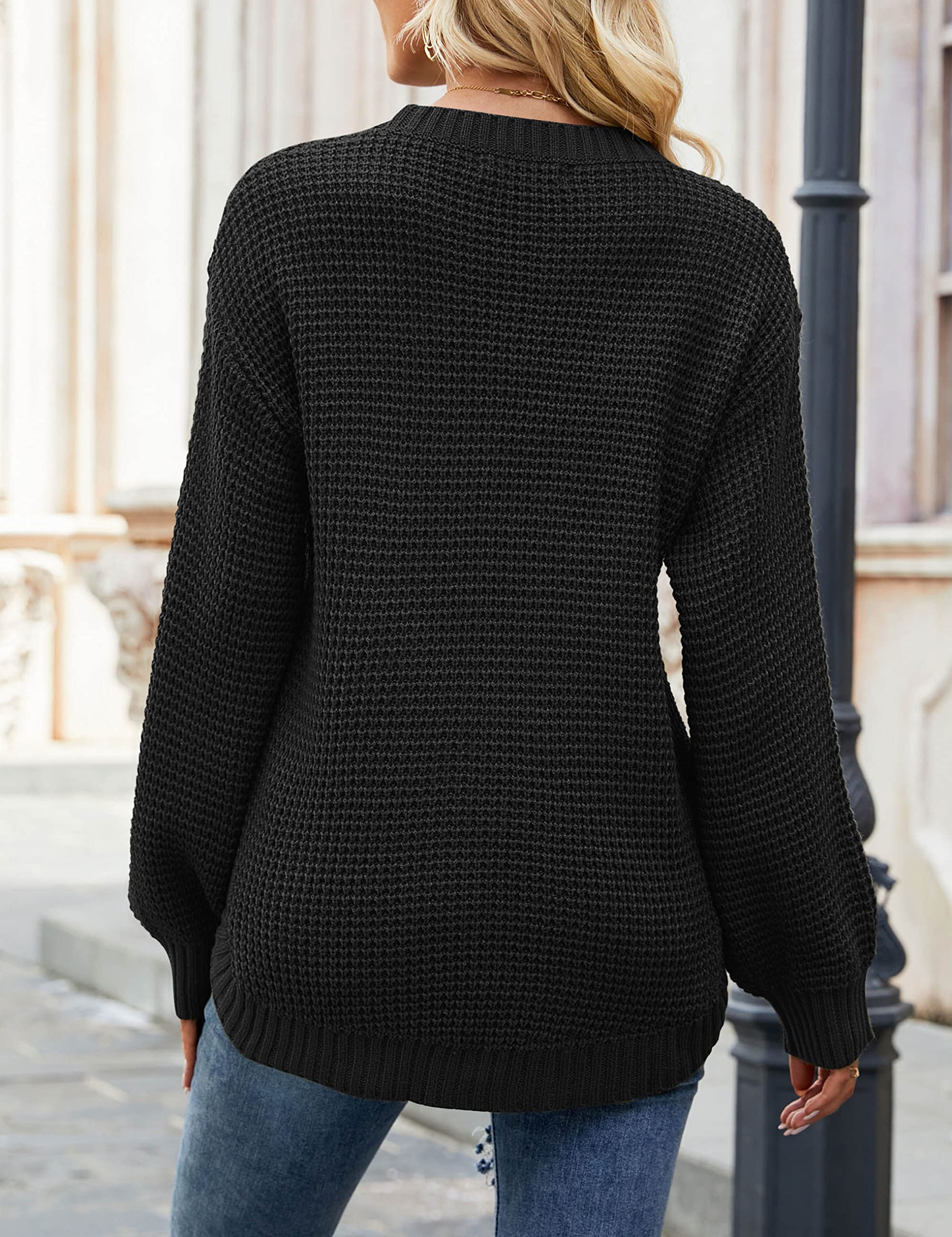 MEROKEETY Women's 2024 Fall Waffle Knit Sweater - Long Balloon Sleeve Loose Pullover Jumper - Casual Knitted Top for Autumn | Perfect for Coffee Dates, Office Wear & Weekend Outfits