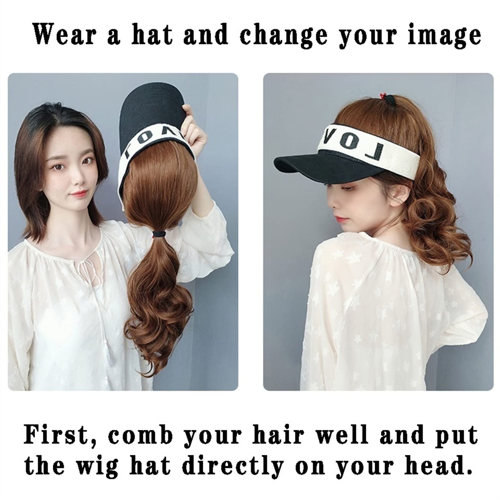 Wavy Hair Wig Hat with Ponytail - Synthetic Baseball Cap for Women & Girls | Outdoor Sports Sun Visor with Long Curly Hair Extensions (Gold) - Perfect for Beach, Running, and Daily Wear