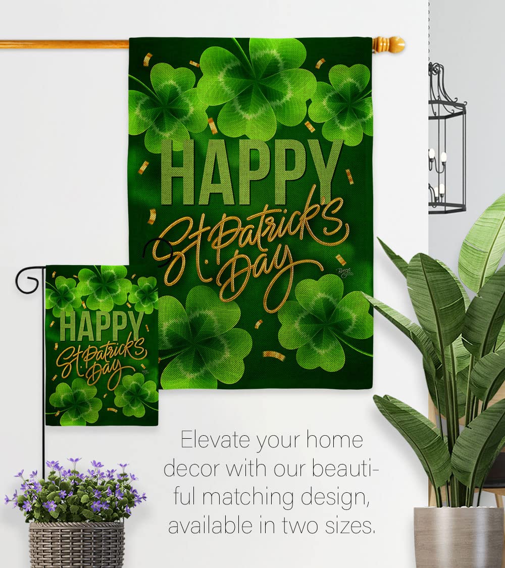 St. Patrick's Day Double-Sided House Flag - Springtime Shamrock & Leprechaun Design with Lucky Coin Embroidery | Made in USA | Perfect for Garden, Yard Decor & Holiday Gifting (Pack of 1)