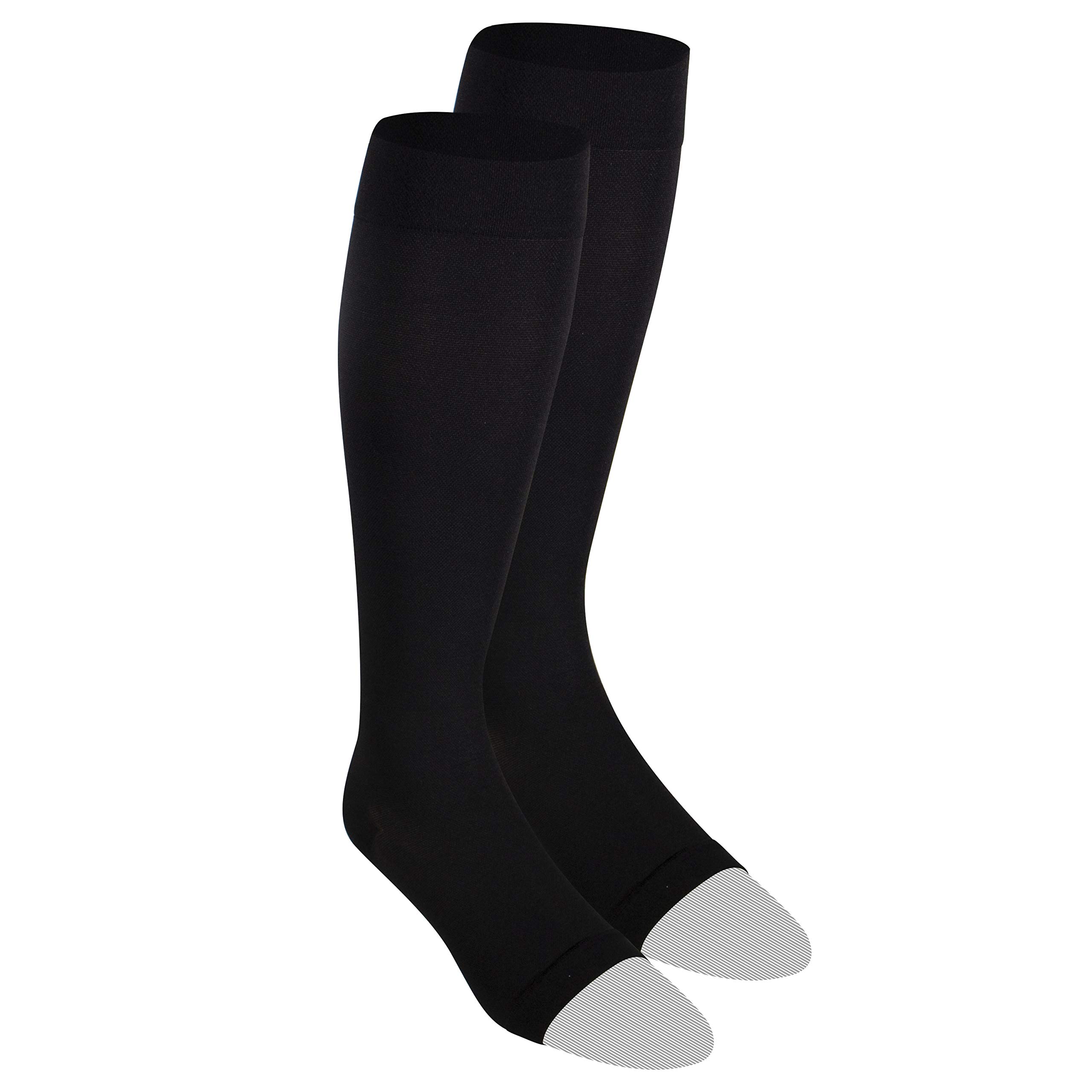 NuVein 20-30 mmHg Medical Compression Stockings for Women & Men - Knee High Open Toe Support Socks - Large Size in Black - Ideal for Varicose Veins, Edema, Travel & Post-Surgery Recovery
