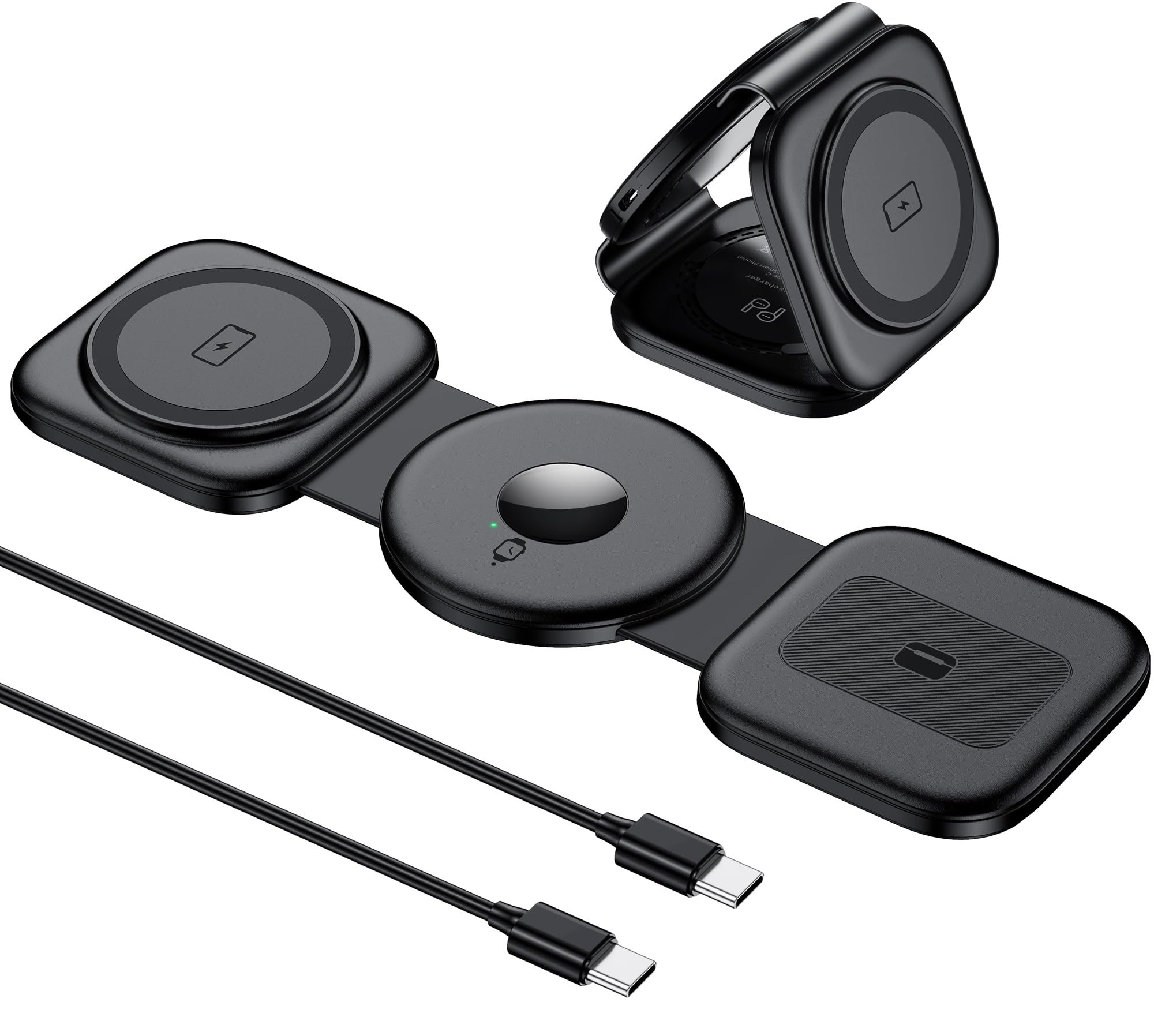 3-in-1 Foldable Wireless Charging Station for iPhone 14/13/12 Series, AirPods Pro 2/3 & Apple Watch - Magsafe Compatible Fast Charger (Black) | Perfect for Home, Office & Travel Charging Needs