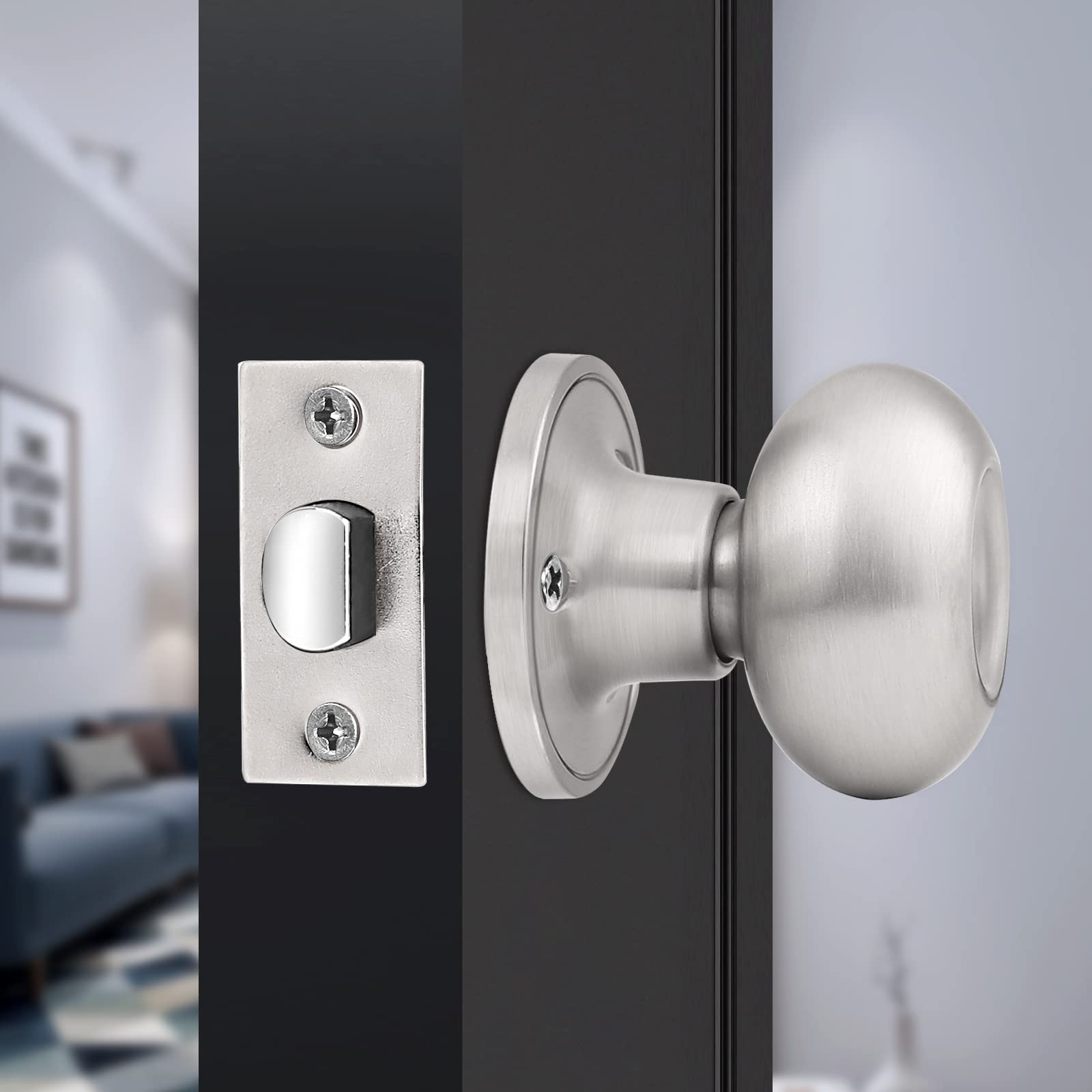 Probrico 3-Pack Oval Hall & Closet Passage Door Knobs - Brushed Nickel Stainless Steel Keyless Entry Door Handles with Egg Style Design for Bedrooms, Bathrooms & Interior Doors