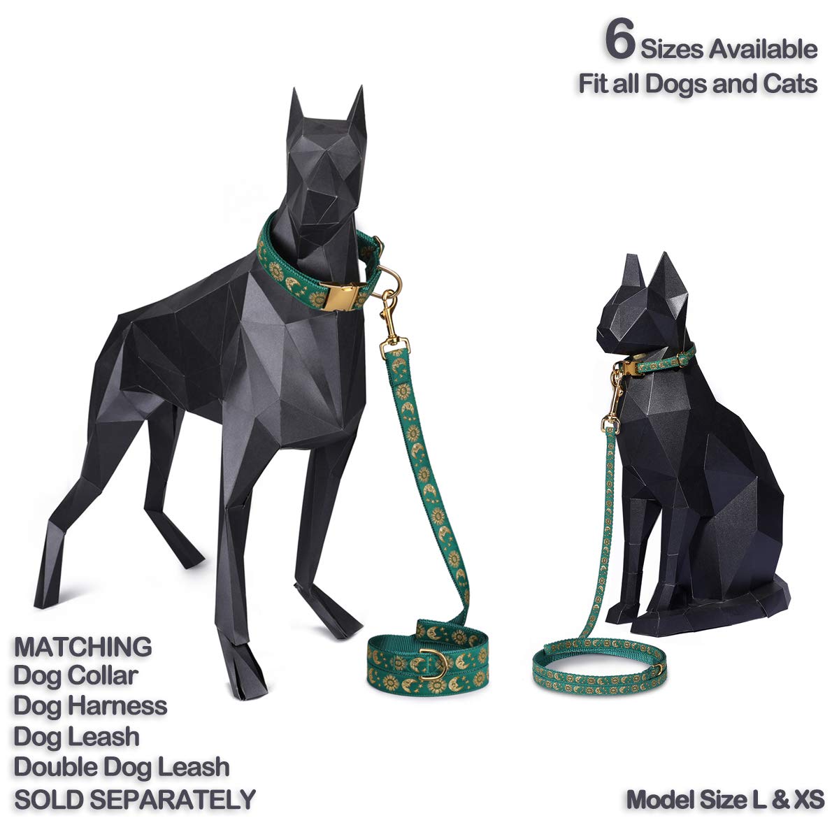 Waaag Pet Celestial Dog & Cat Collar - Moon, Stars & Sun Design Adjustable Leash Harness for Medium Pets (Pack of 1) - Perfect for Night Walks & Outdoor Adventures