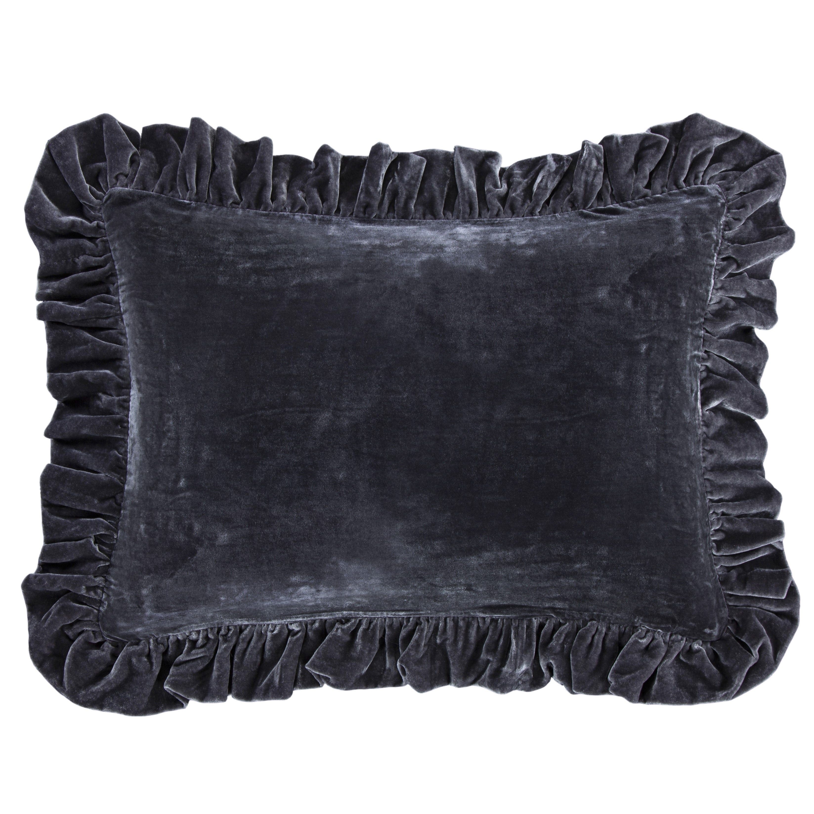 Luxury Stella Faux Silk Velvet Ruffled Dutch Euro Pillow - Elegant Decorative Throw Pillow for Sofa, Bed, Living Room & Home Decor