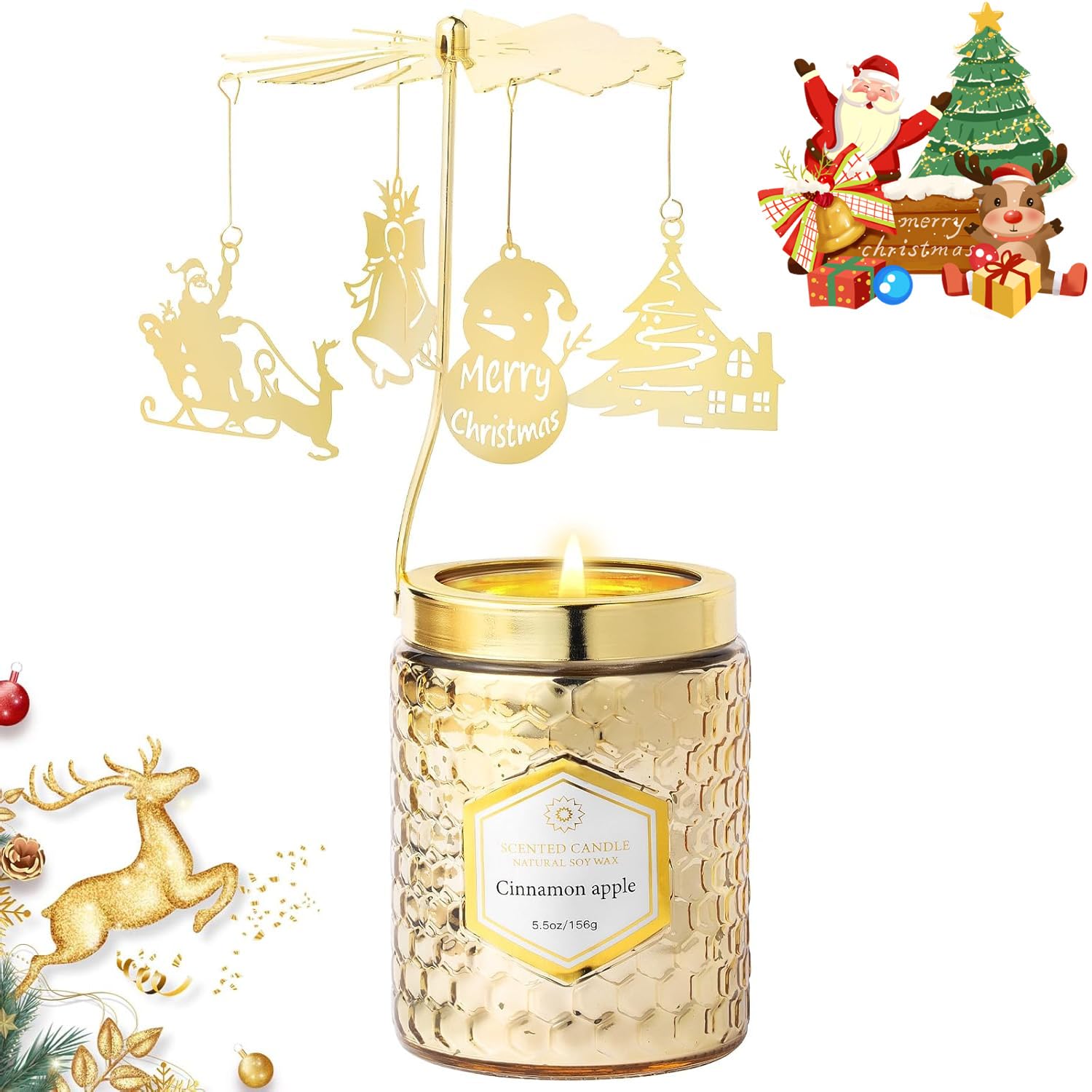 Rotating Christmas Candle - Unique Holiday Gifts for Women, Perfect for Christmas, Anniversary, Birthday & Stocking Stuffers - Ideal for Home Decor, Romantic Dinners & Festive Celebrations