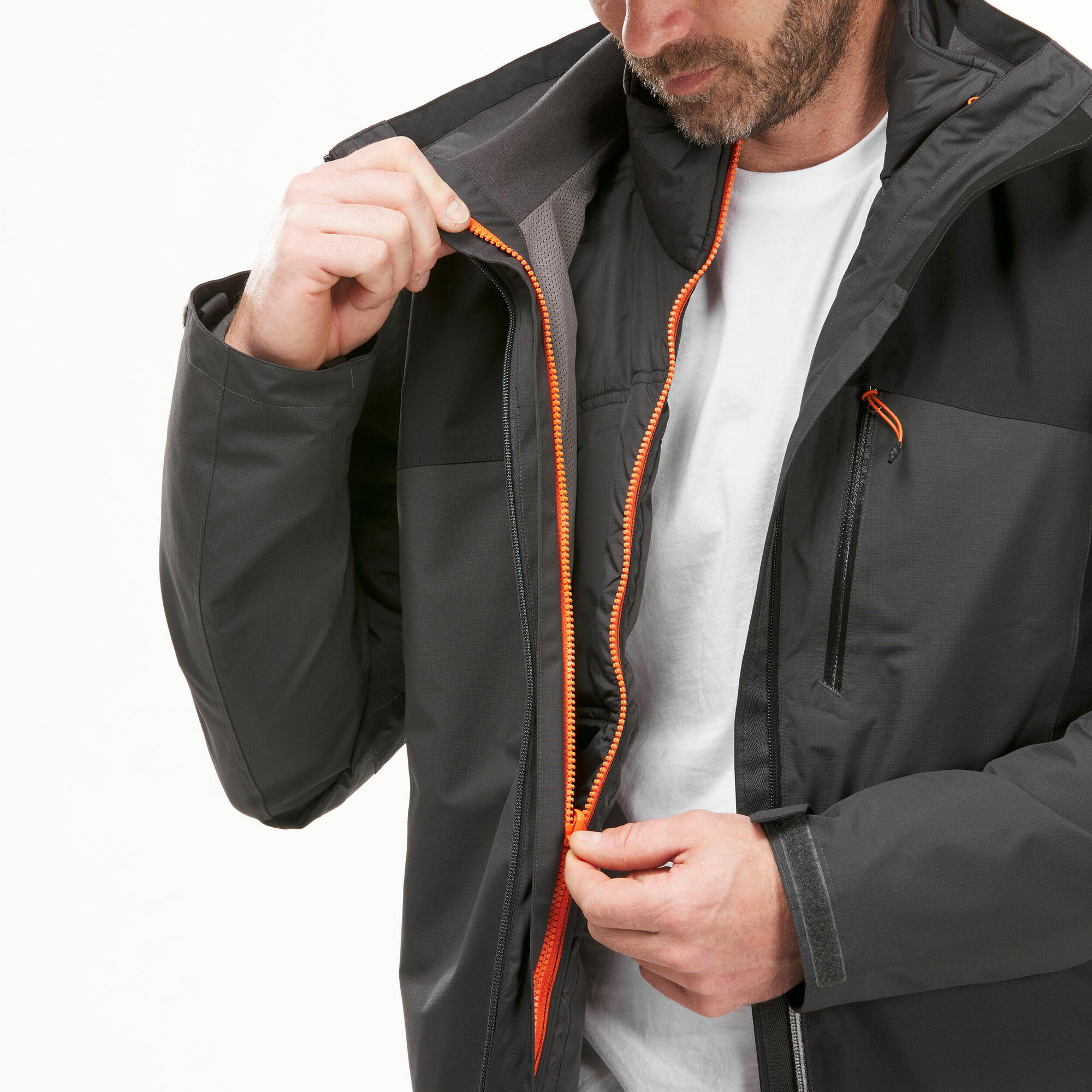 Forclaz Men's Travel 500 3-in-1 Waterproof Jacket - Lightweight Packable Raincoat for Hiking, Camping & Outdoor Adventures