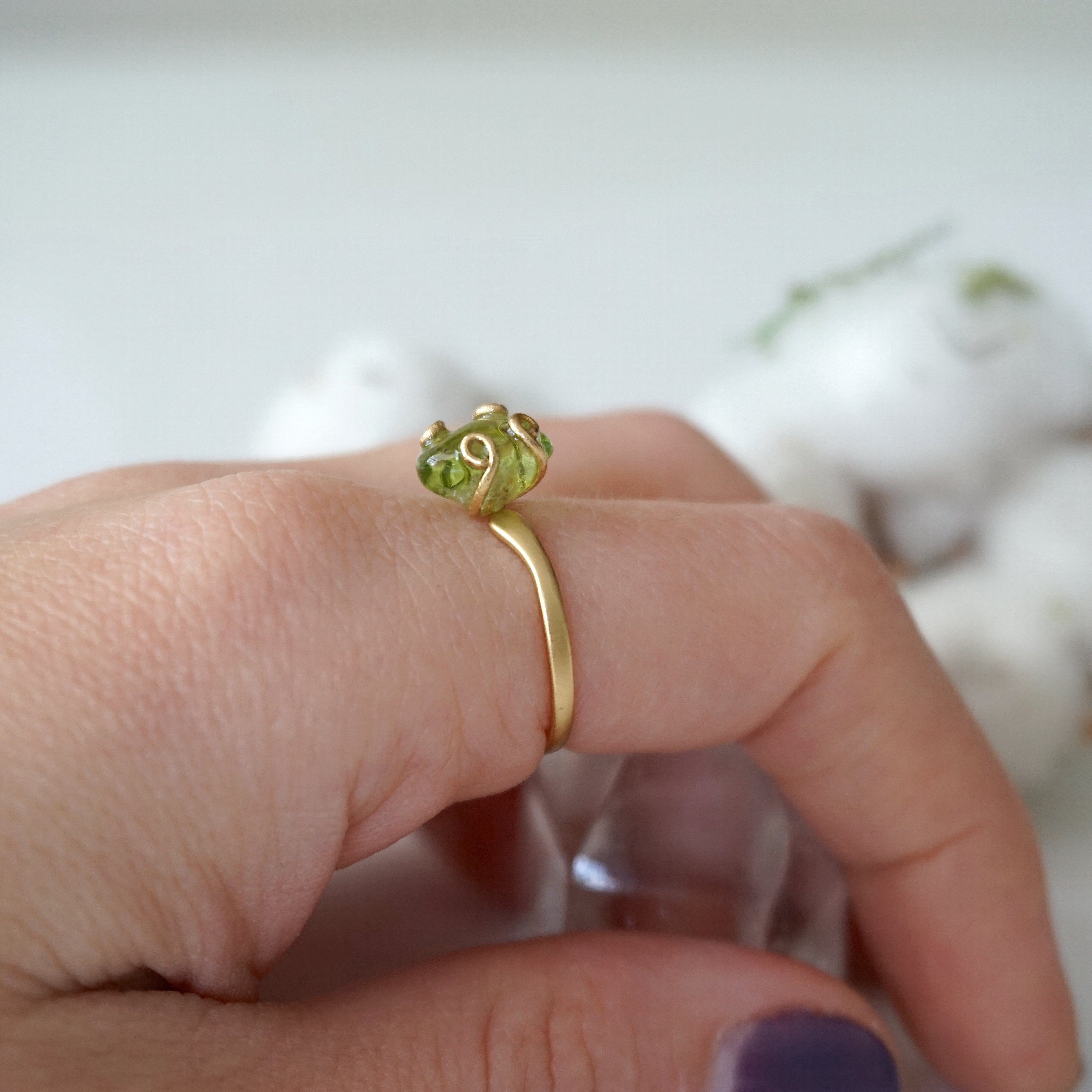 14K Gold Filled Raw Green Peridot Adjustable Ring for Women | Boho Chic Jewelry Gift for Birthday, Anniversary & Everyday Wear