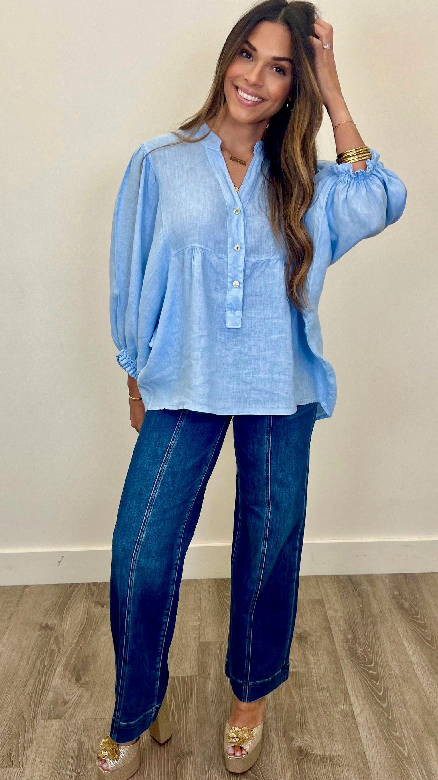 Lorenza Women's Linen Blouse - Breathable Summer Tops for Casual Outings & Beach Vacations