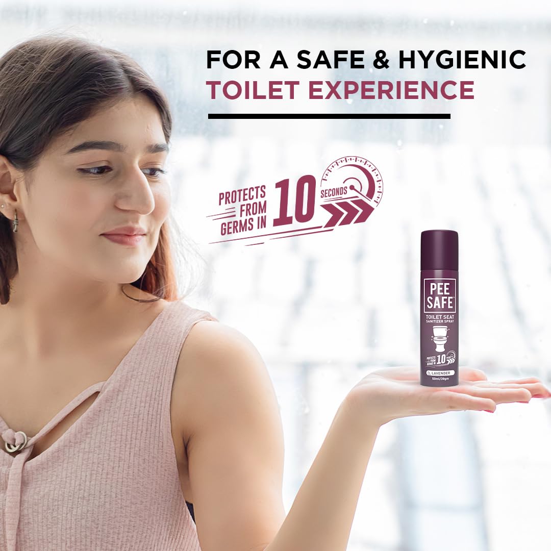 PEESAFE Pee Safe Toilet Seat Sanitizer Spray - 50ml Lavender Scent | Kills 99.9% Germs | Travel & Public Restroom Hygiene Essential | Portable Bathroom Cleaner for Home, Office & Hotels