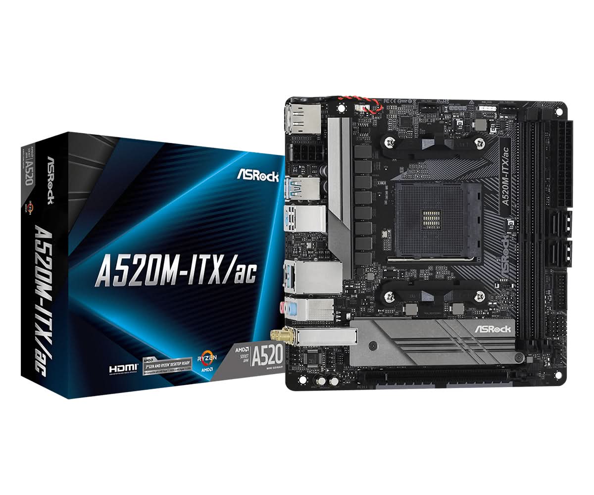 ASRock A520M-ITX/ac Mini ITX Motherboard for AMD Ryzen (Socket AM4) - Compact Gaming & Home Theater PC Builds