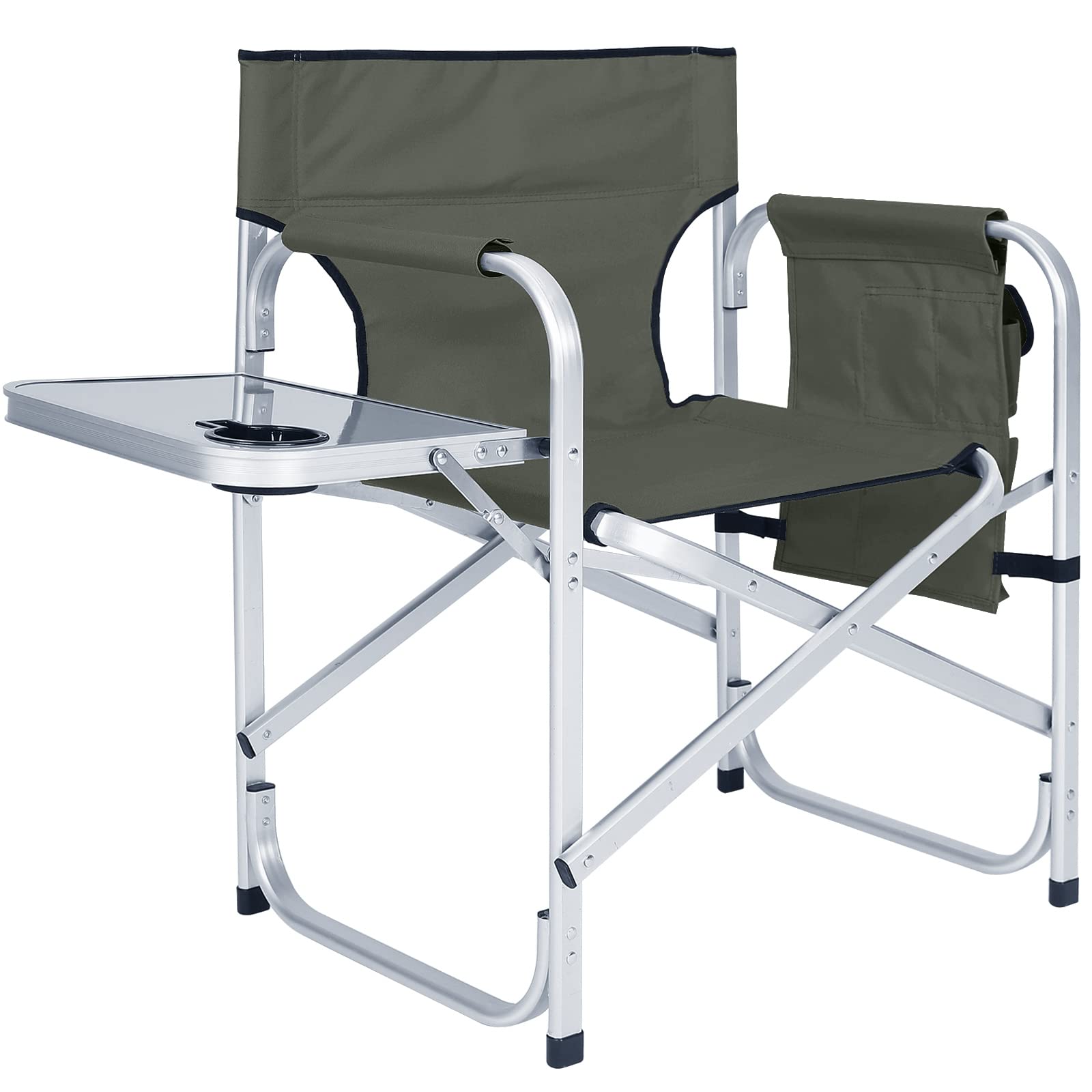 ABCCANOPY Folding Directors Chair - Portable Outdoor Camping Chair with Side Table & Storage Pockets - Perfect for Beach, Picnic, Backyard, and Makeup Artist Use - Dark Gray