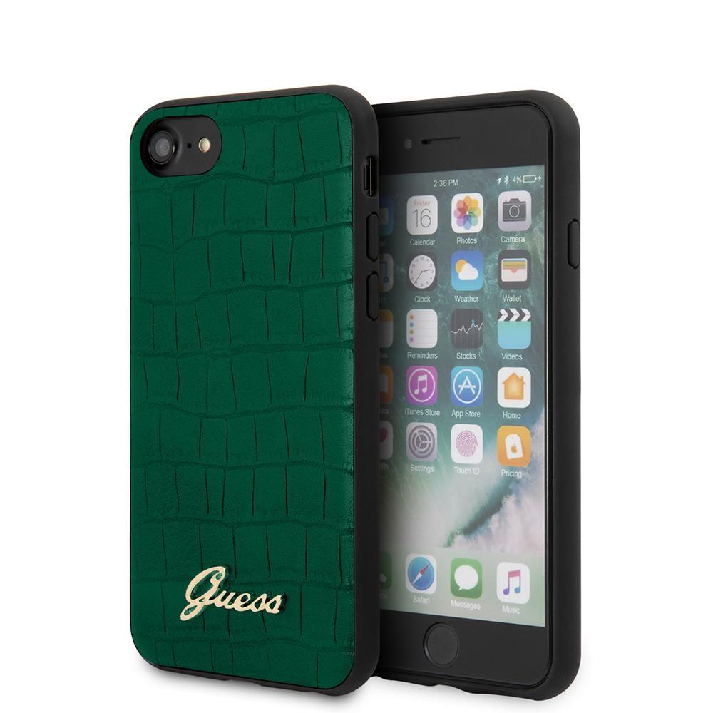 GUESS iPhone SE2/8/7 Case - Dark Green PU Crocodile Pattern Protective Cover for Everyday Use & Fashion Statement