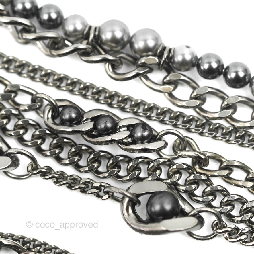 Chanel CC Pearl Bead Multi Strand Bracelet in Gun Metal - 15P Fashion Jewelry for Women, Perfect for Parties, Weddings & Special Occasions