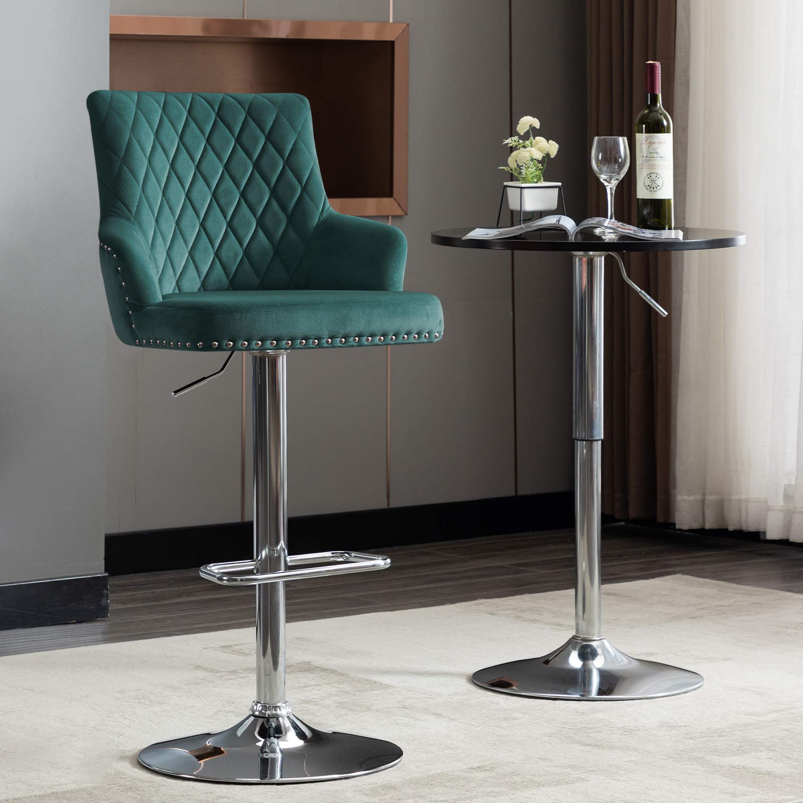 DUHOME Adjustable Counter Height Bar Stools - Set of 1, Modern Kitchen Stool with Footrest, Swivel Seat & Comfortable Backrest - Perfect for Breakfast Nook, Kitchen Island & Home Bar Decor (Atrovirens Green)