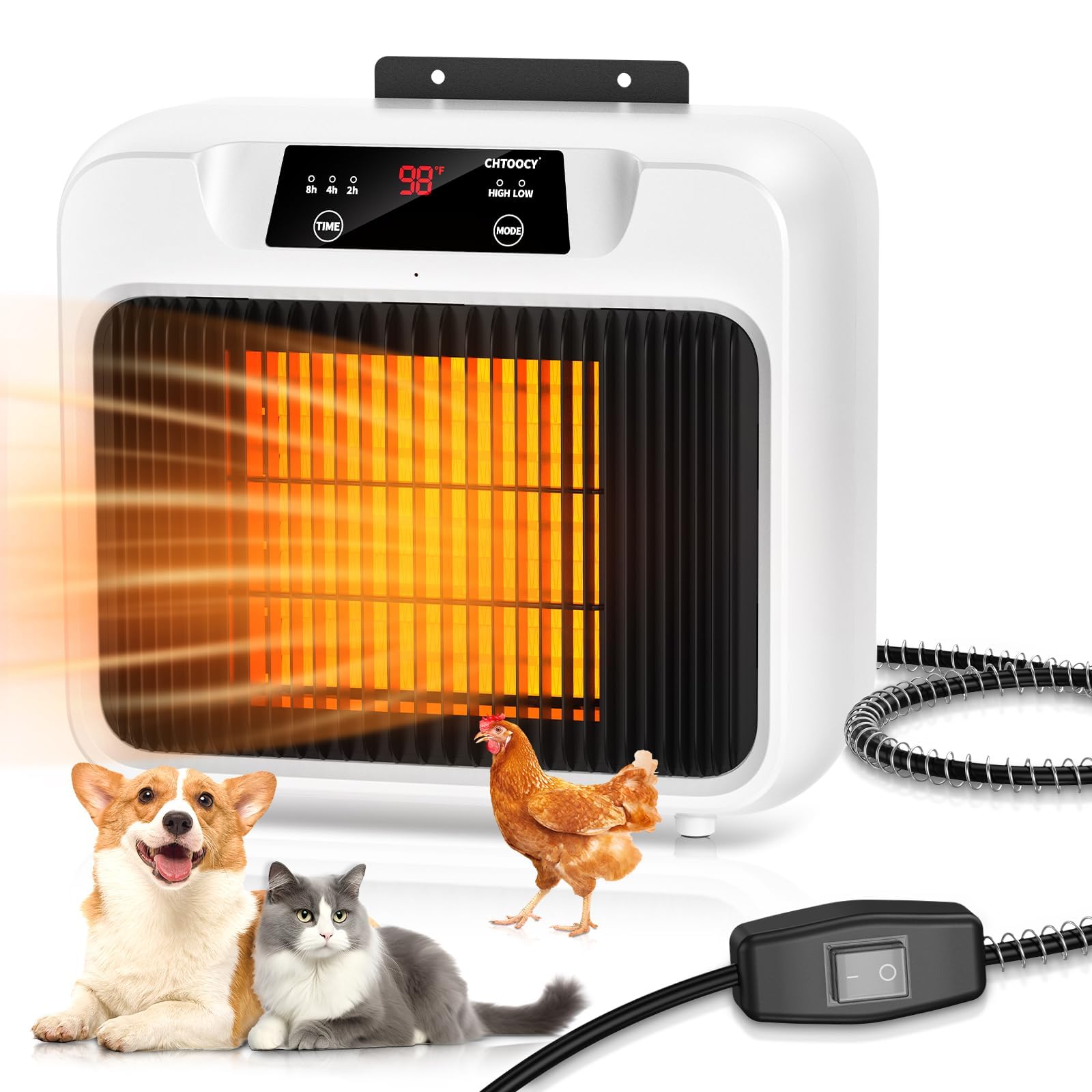 600W Dog House Heater with Timer (2/4/8 Hours) - Dual Mode 300W/600W Pet Heater for Outdoor Winter Use - Safe Electric Heater for Dog Kennels, Cat Cages & Livestock Coops - Perfect for Cold Weather Pet Protection & Indoor/Outdoor Animal Warmth