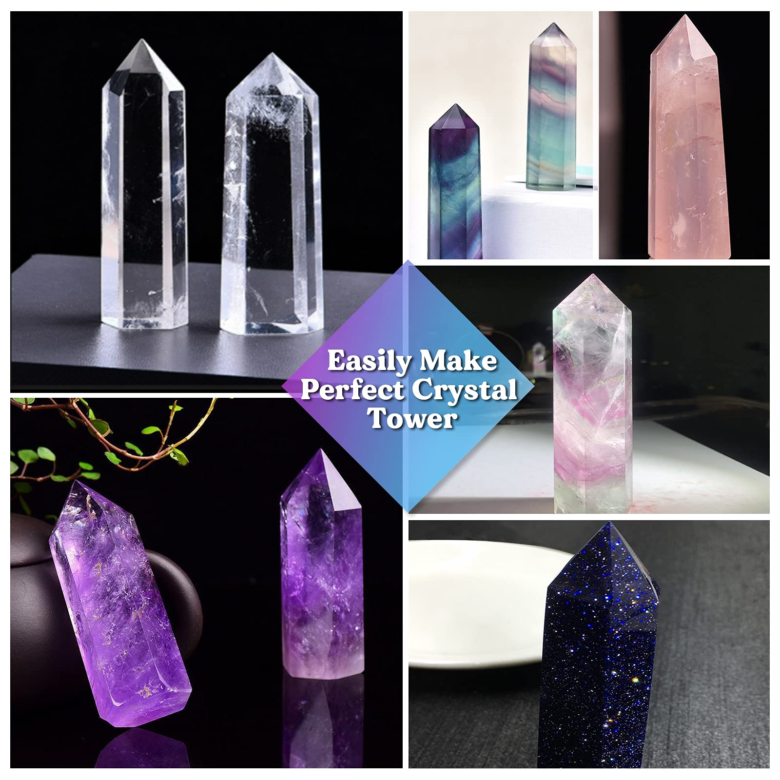 Premium LET'S RESIN Crystal Tower Silicone Molds Set - 3 Sizes Large Epoxy Resin Molds for DIY Flower Preservation, Faux Quartz Healing Crystals, Home Decor - Perfect for Wedding Centerpieces, Spa Decorations & Spiritual Healing Spaces