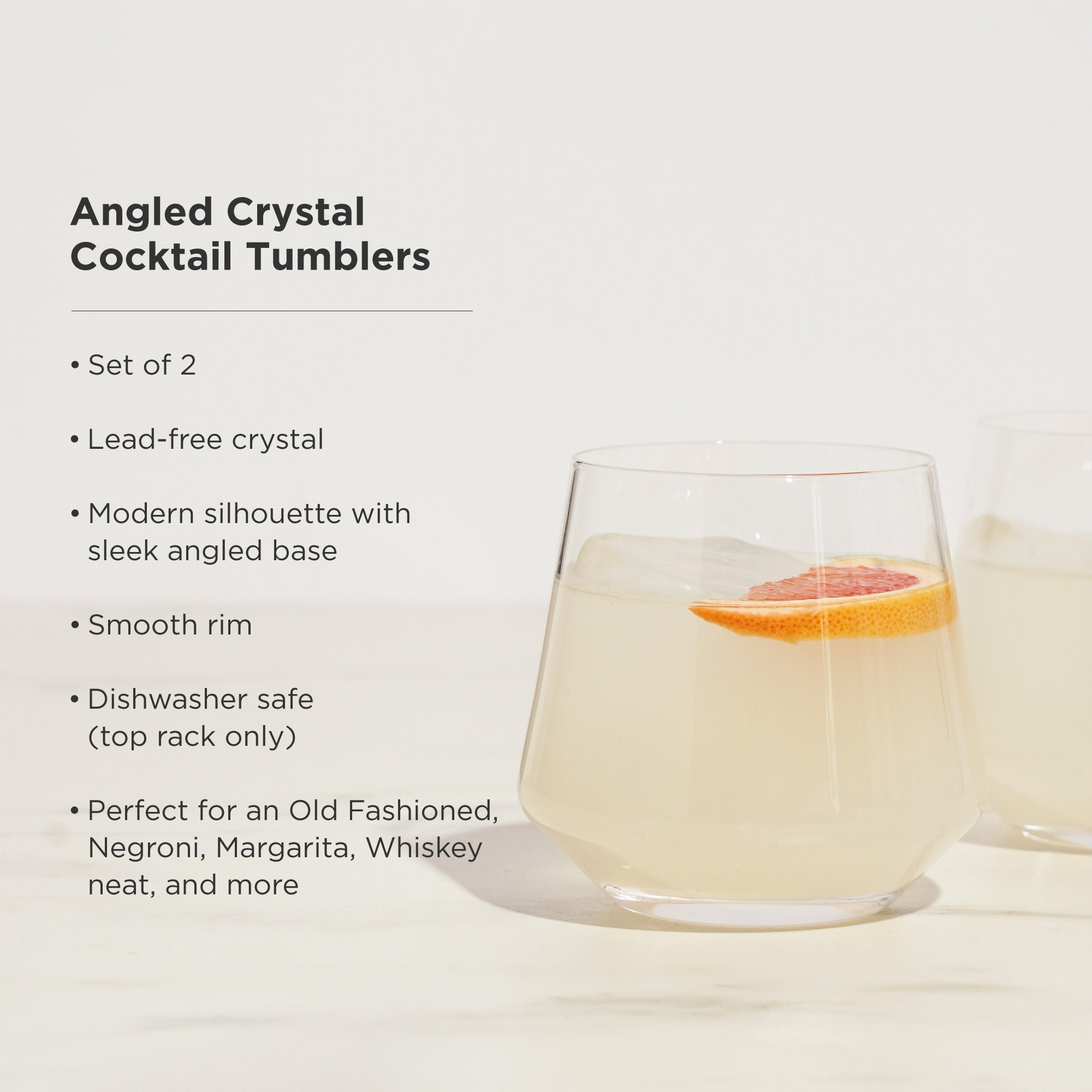 Raye Angled Crystal Cocktail Glasses Set of 2 - Elegant Barware for Whiskey, Martini & Cocktail Parties - Perfect for Home Bars, Weddings & Gifts