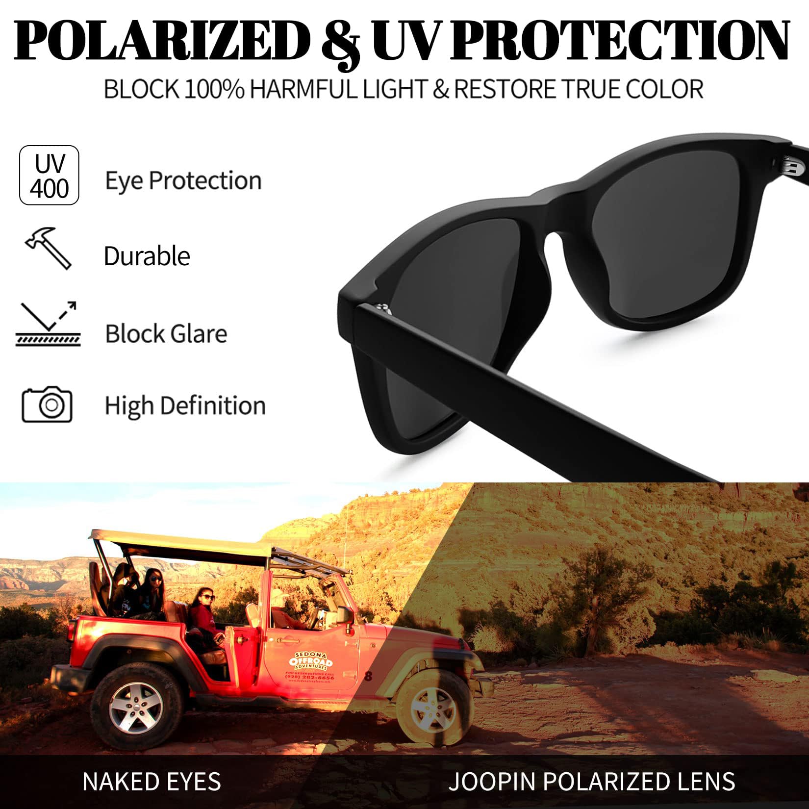 Joopin Square Polarized Sunglasses for Men & Women - 100% UV Protection, Trendy Designer Shades for Outdoor Activities, Driving, Beach & Fashion