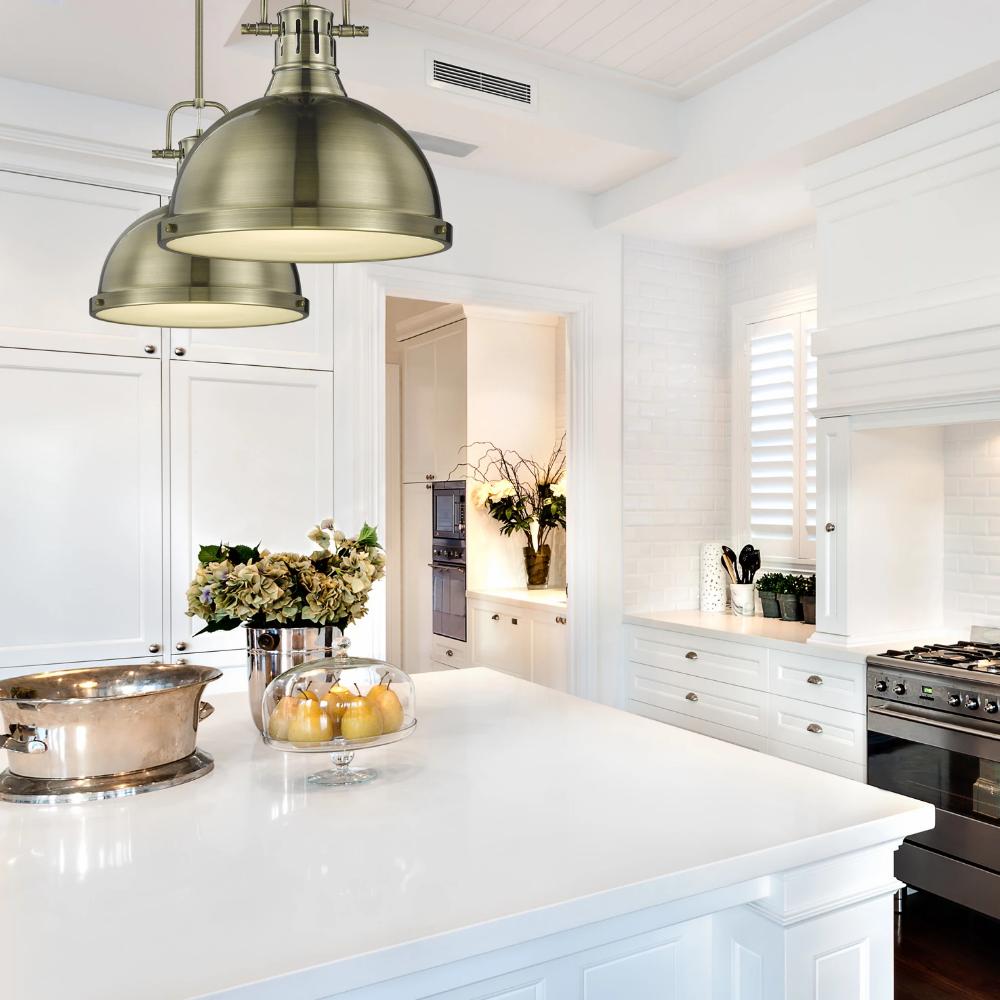 Elm Large Pendant Light with Adjustable Rod in Aged Brass Finish - Perfect for Dining Room, Kitchen Island & Modern Farmhouse Lighting