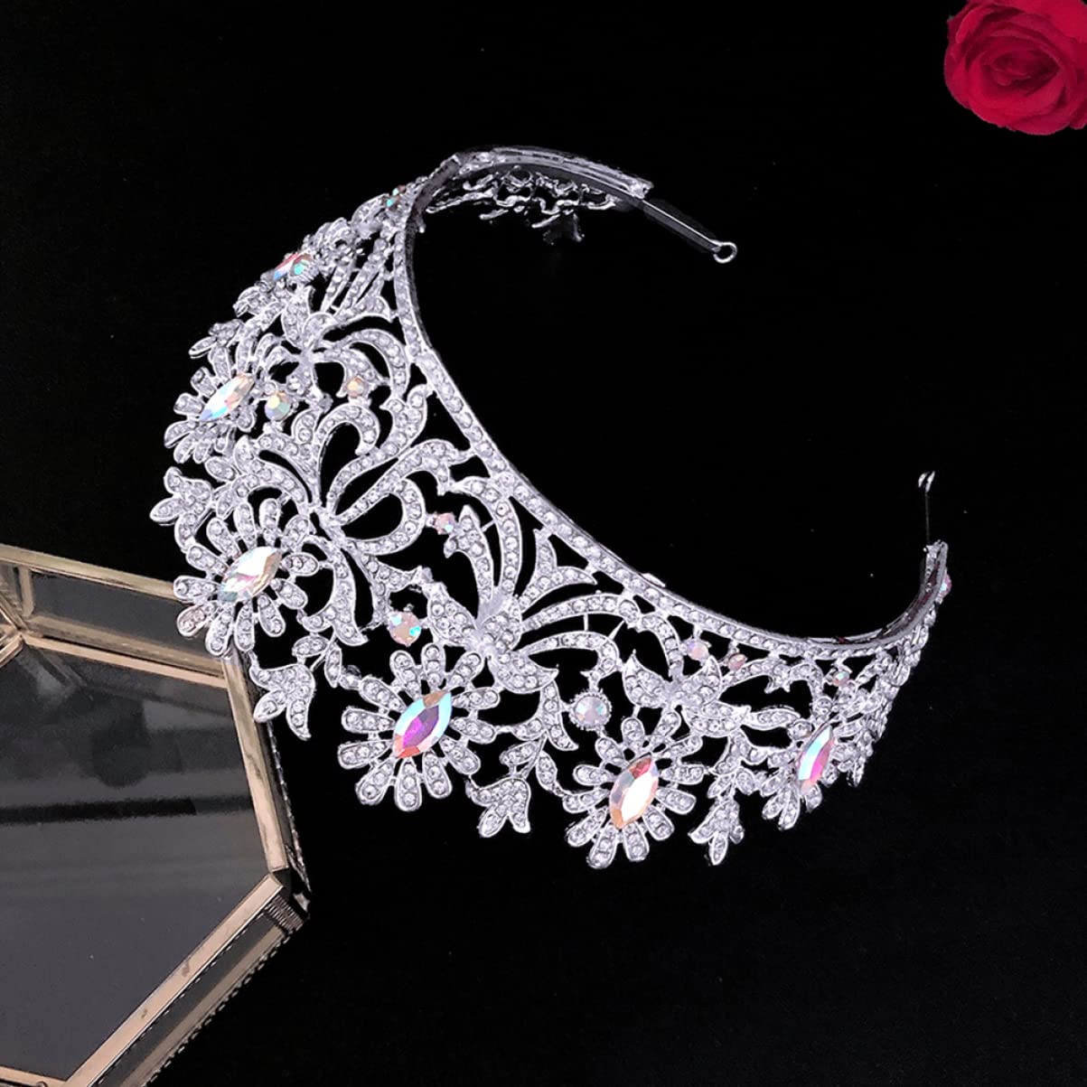 FRCOLOR Large Crystal Pearl Bridal Tiara - Baroque Rhinestone Wedding Headpiece with Sparkly Pearls for Bride, Alloy Hair Accessories | Perfect for Weddings, Prom, Pageants & Special Occasions