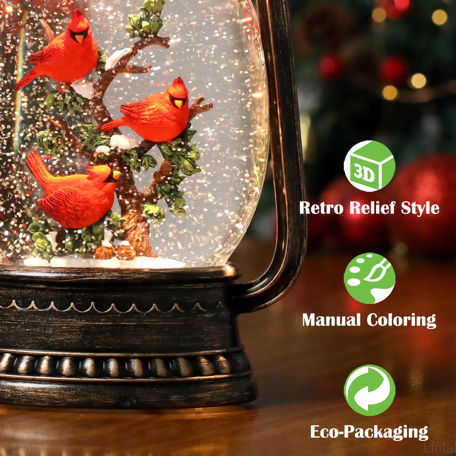 Cardinal Snow Globe Lantern with Timer - Musical Snowing Globe Horse Lantern, USB & Battery Operated Christmas Decor for Home, Party & Festival | Perfect Holiday Gift & Winter Decoration