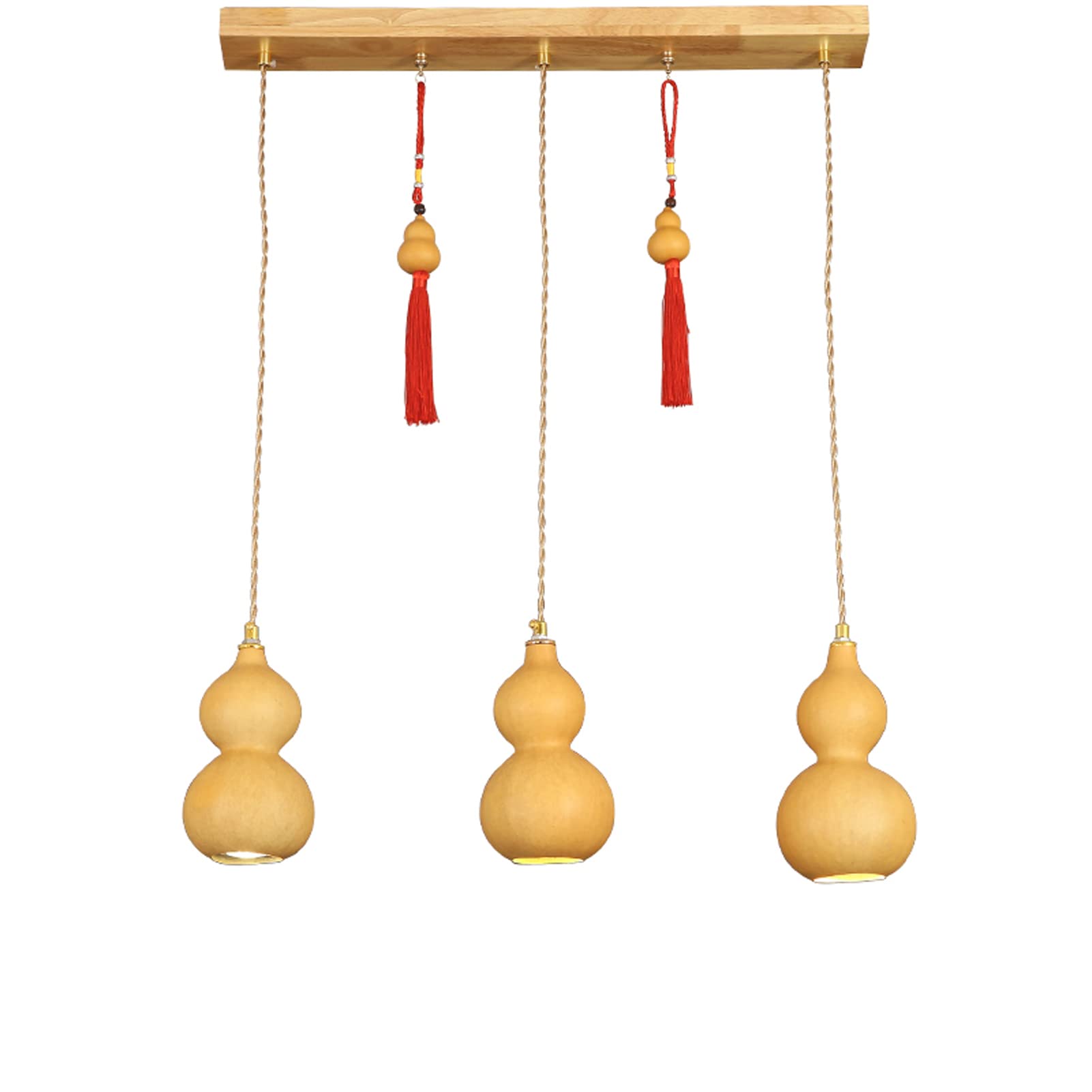 Handcrafted Natural Gourd Chandelier - Chinese Style 3-Light Pendant Lamp for Hot Pot Restaurants, Dining Table, Bar, Homestay & Bedside Lighting | Rustic Decorative Ceiling Fixture for Asian-Themed Interiors