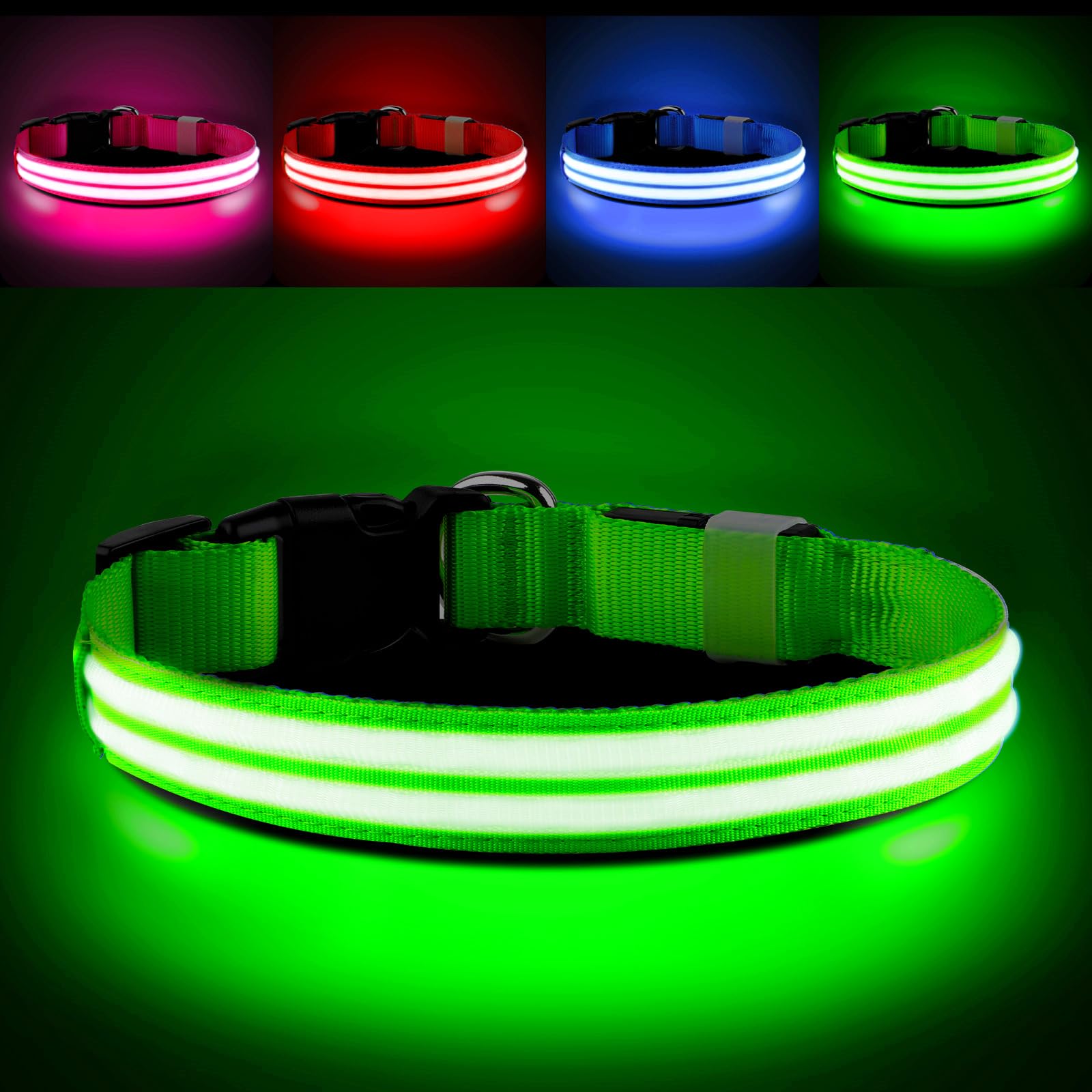 Rechargeable LED Dog Collar - Waterproof Flashing Light Up Collar for Small Medium Large Dogs | Night Safety Glow Collar for Walking, Jogging & Outdoor Adventures